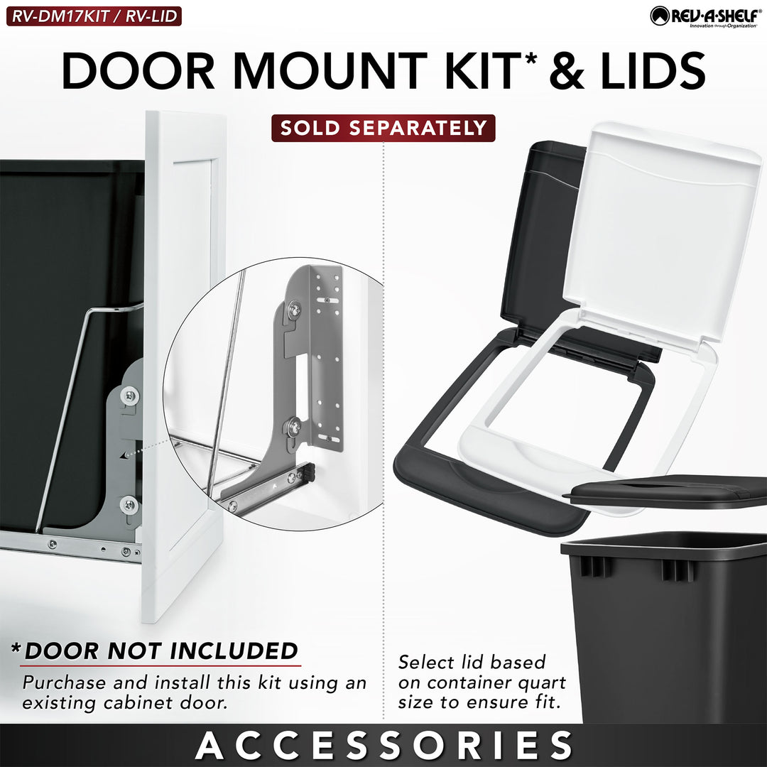 Rev-A-Shelf Single Pullout 35 qt. Sliding Trash Can for Kitchen Cabinet, RV-12PB - VMInnovations