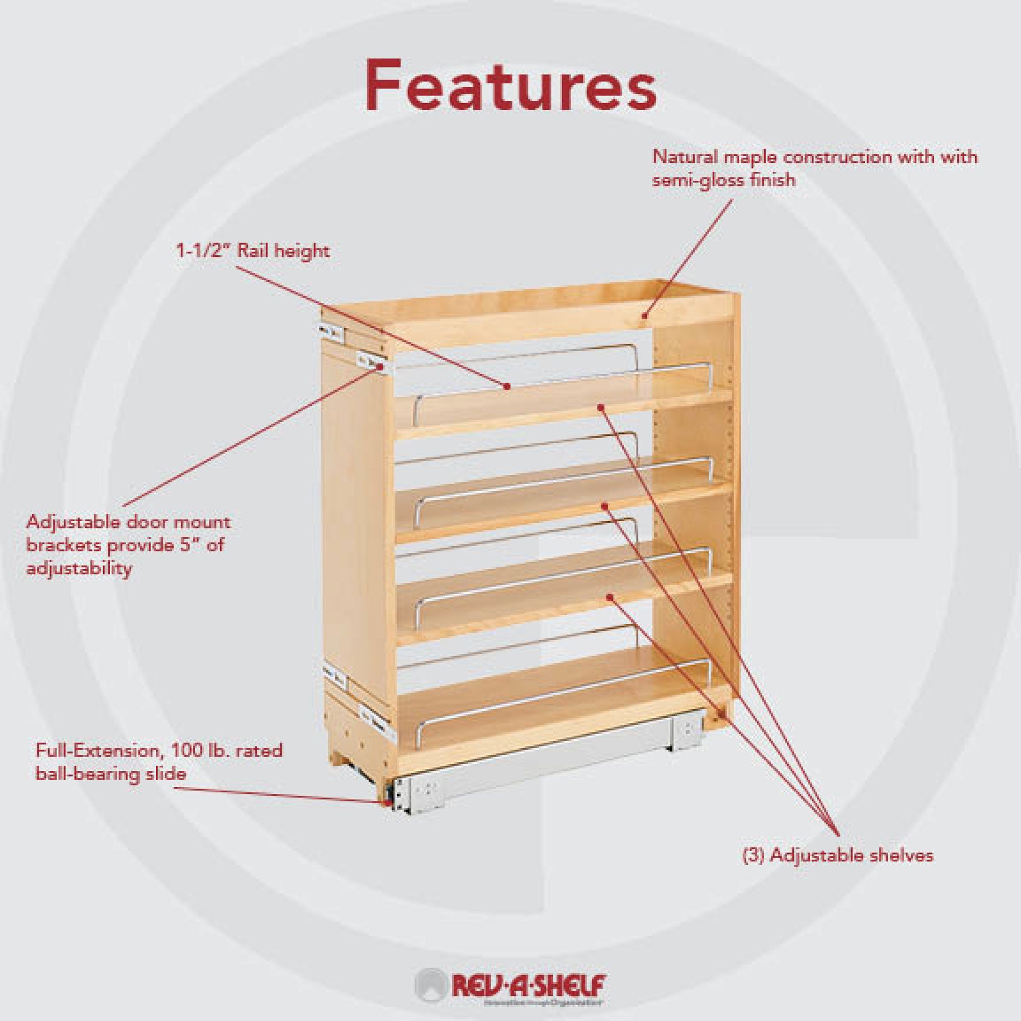 Rev-A-Shelf 448-BC-8C 8" Pullout Cabinet Organizer Rack (Certified Refurbished)