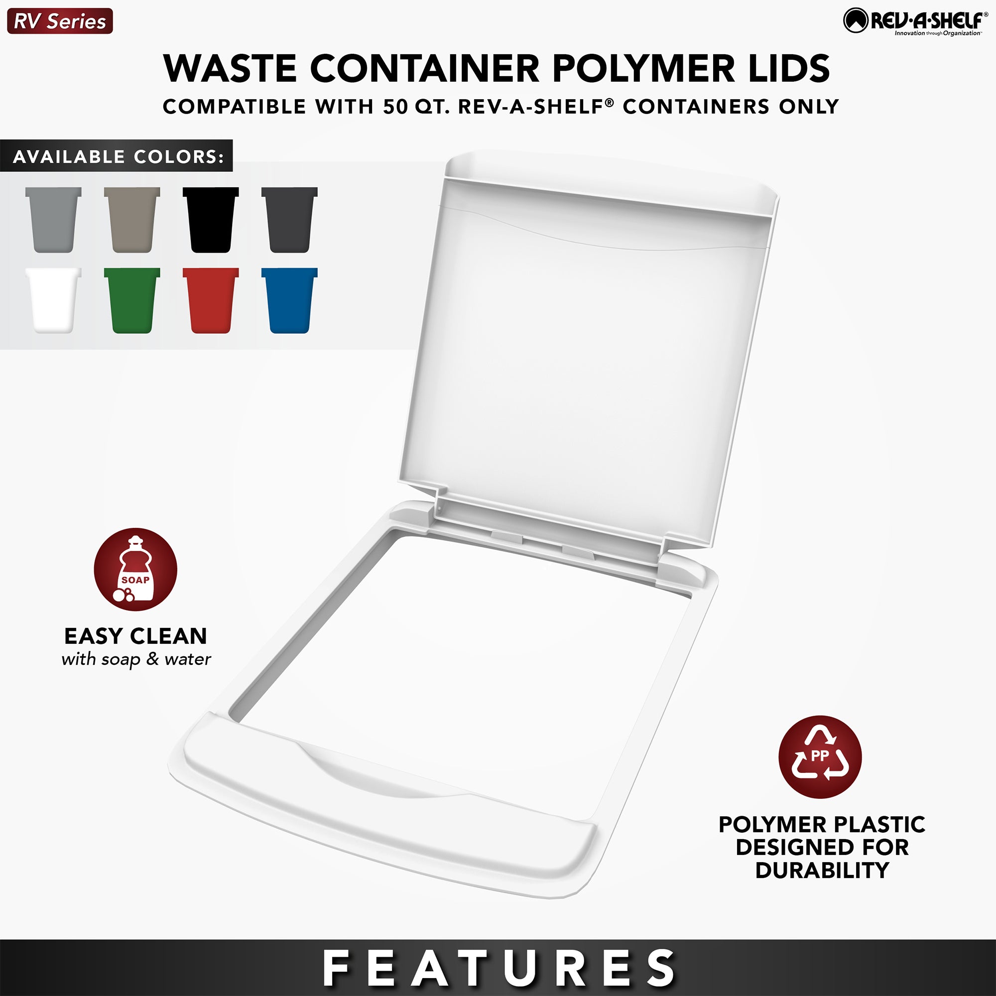 Rev-A-Shelf 50 qt. Trash Can Replacement Lid, Silver (Lid Only), RV-50-LID-17-1
