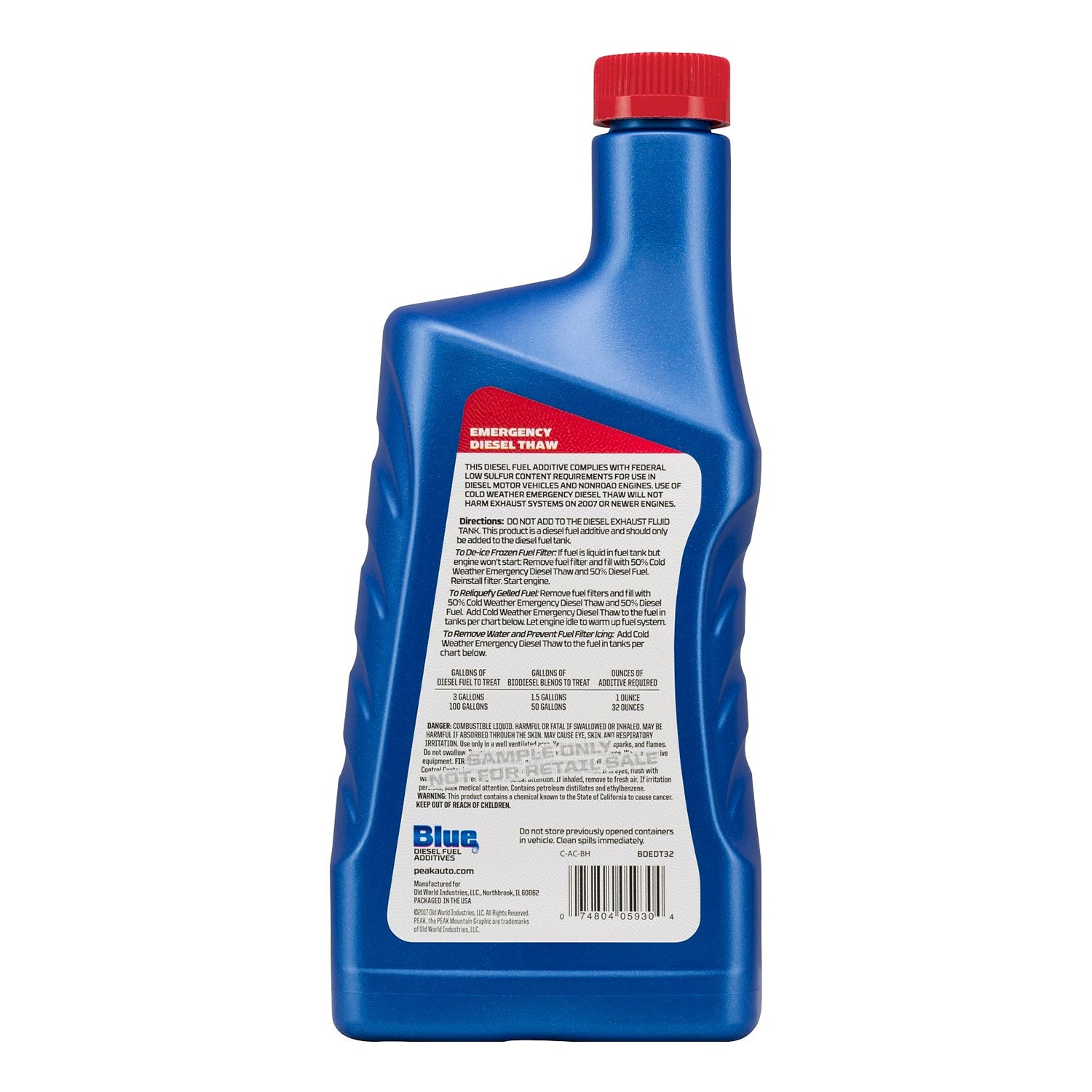 PEAK Auto Blue Emergency Vehicle Diesel Ice Frozen Thaw Fuel Additive, 32 Ounces