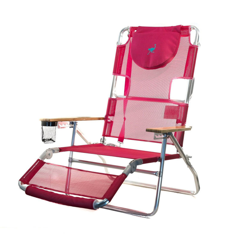 Ostrich Original 3N1  Outdoor Beach Lounge Chair with Footrest, Pink (Used)