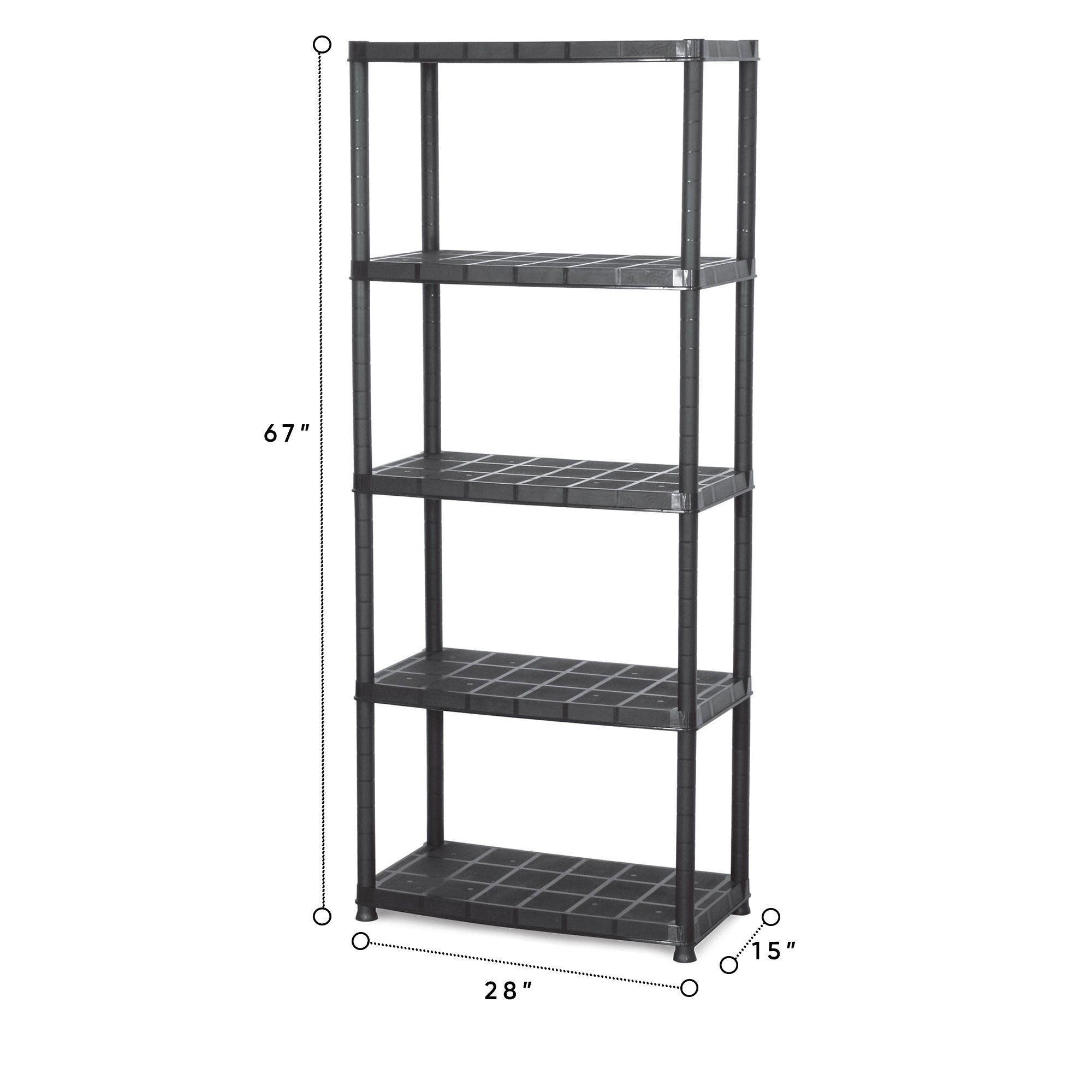 Ram Quality Products Platin 15 inch 5 Tier Plastic Storage Shelves, Black - VMInnovations