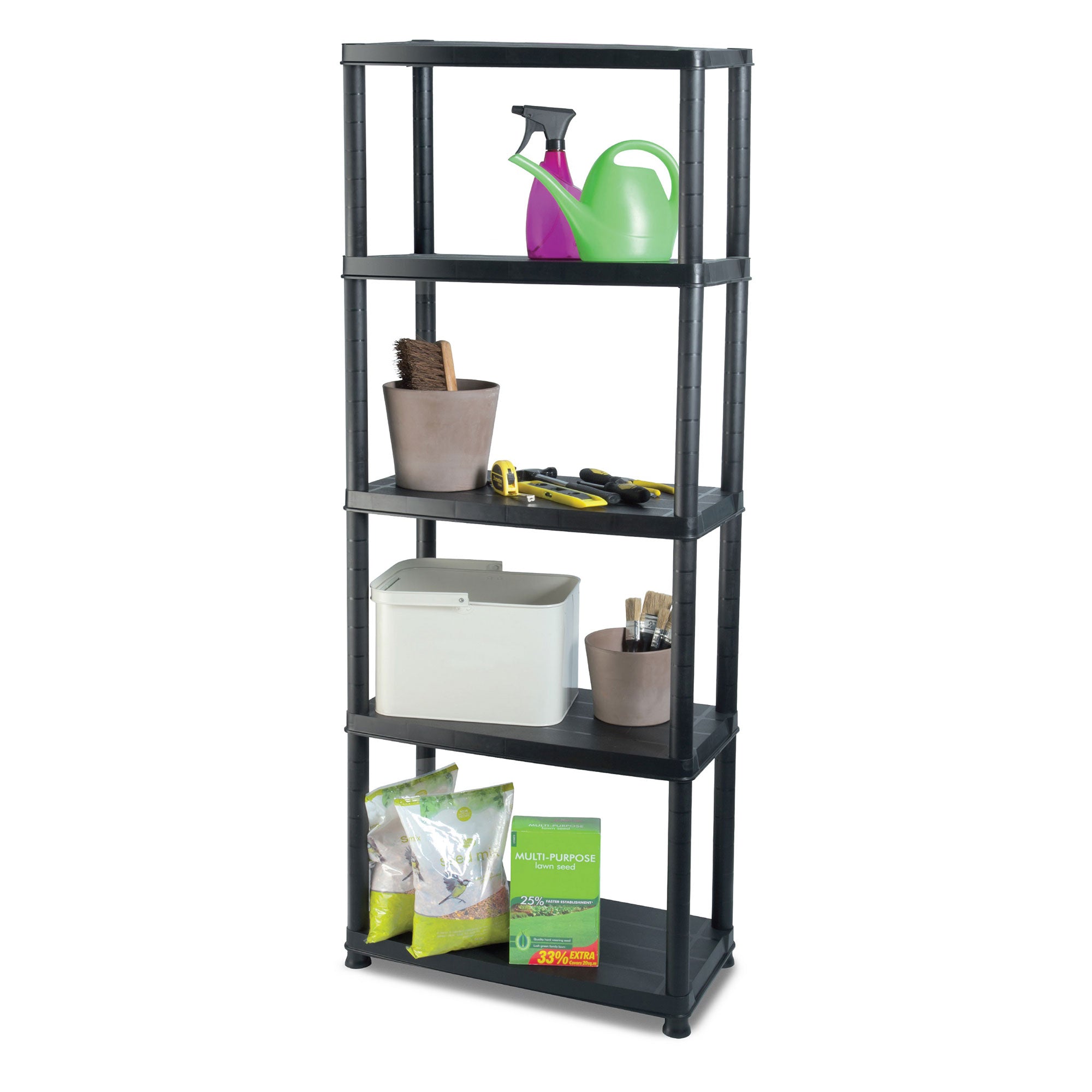 Ram Quality Products Platin 15 inch 5 Tier Plastic Storage Shelves, Black - VMInnovations