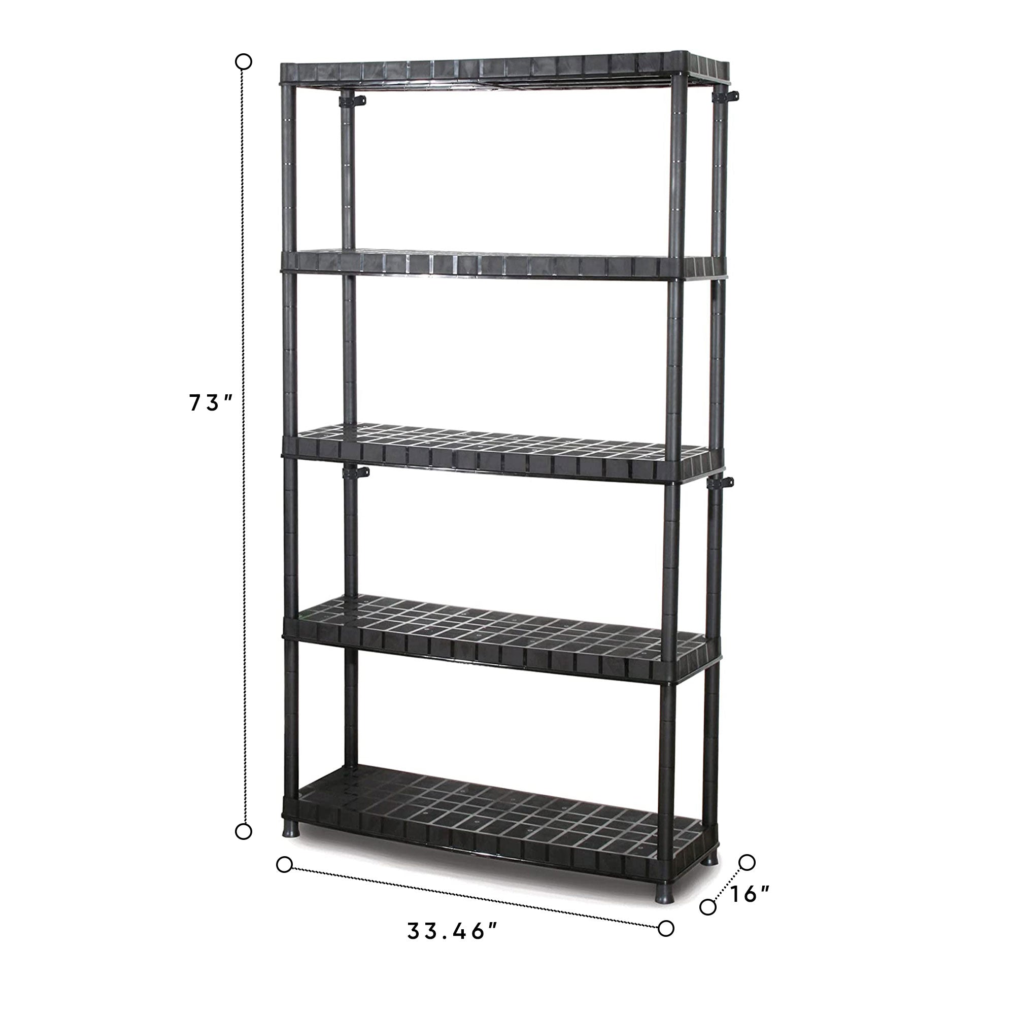 Ram Quality Products Optimo 16 inch 5 Tier Plastic Shelves, Black (Open Box) - VMInnovations