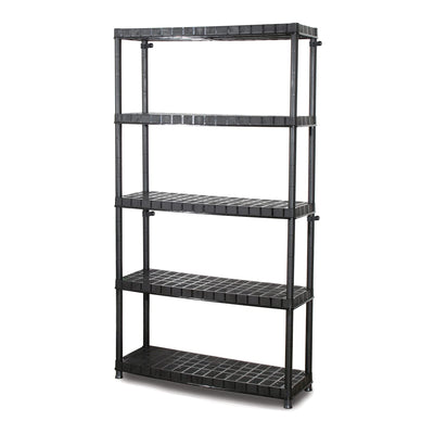 Ram Quality Products Optimo 16 inch 5 Tier Plastic Storage Shelves, Black - VMInnovations