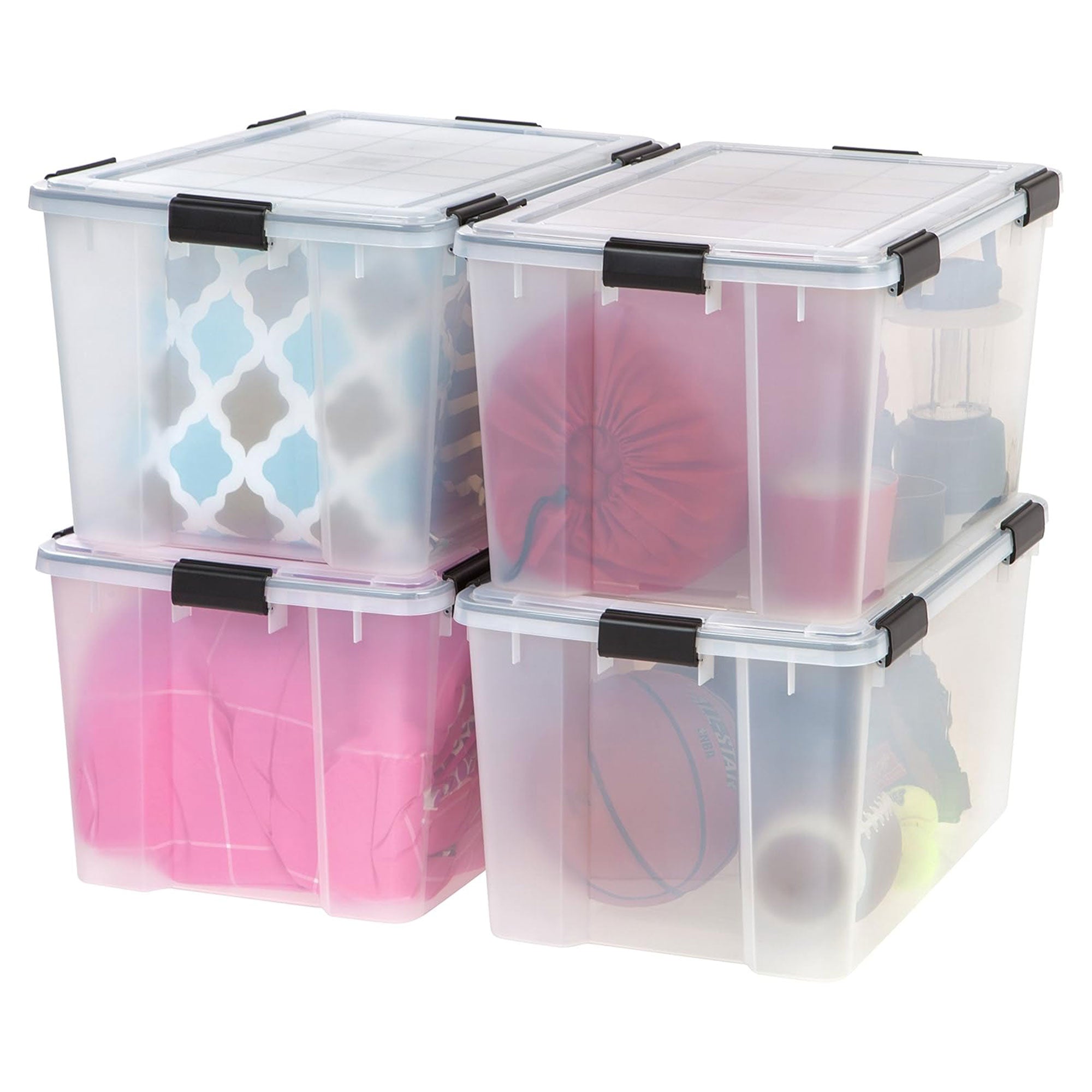 IRIS USA Clear Weathertight 74 Quart Buckle Down Storage Box Container, (4 Pack)