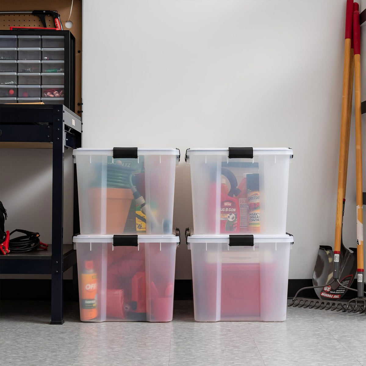 IRIS USA Clear Weathertight 74 Quart Buckle Down Storage Box Container, (4 Pack)