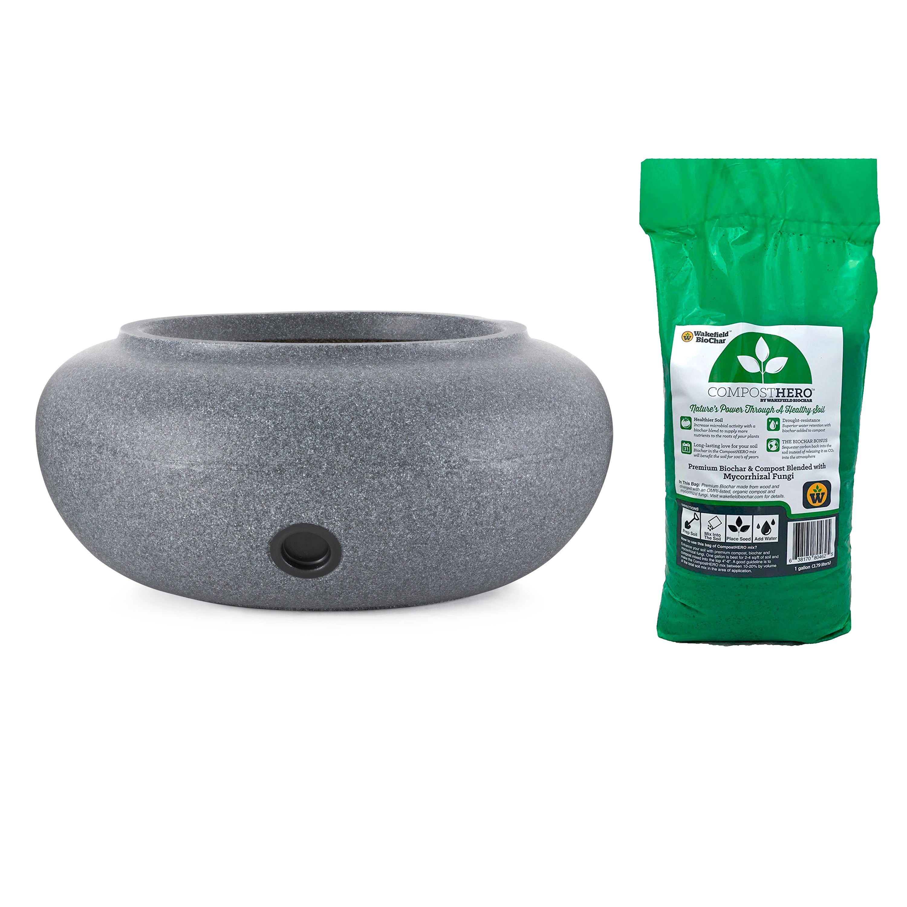 HC Companies Decorative Garden Hose Pot w/ Wakefield 1 Gal HERO Soil Compost