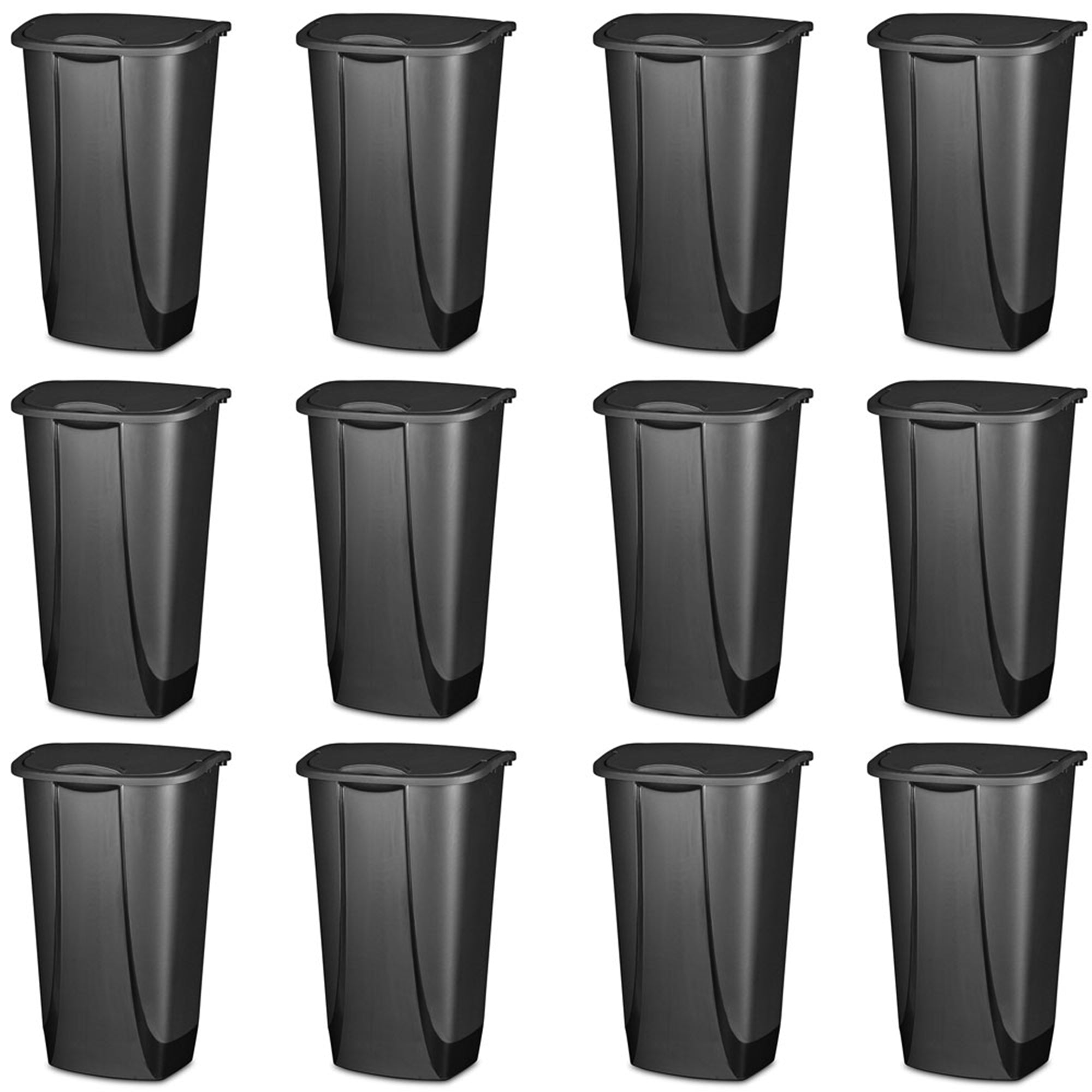 Sterilite 11 Gallon SwingTop Clean Black Wastebasket Trash Can, Black (12 Pack)