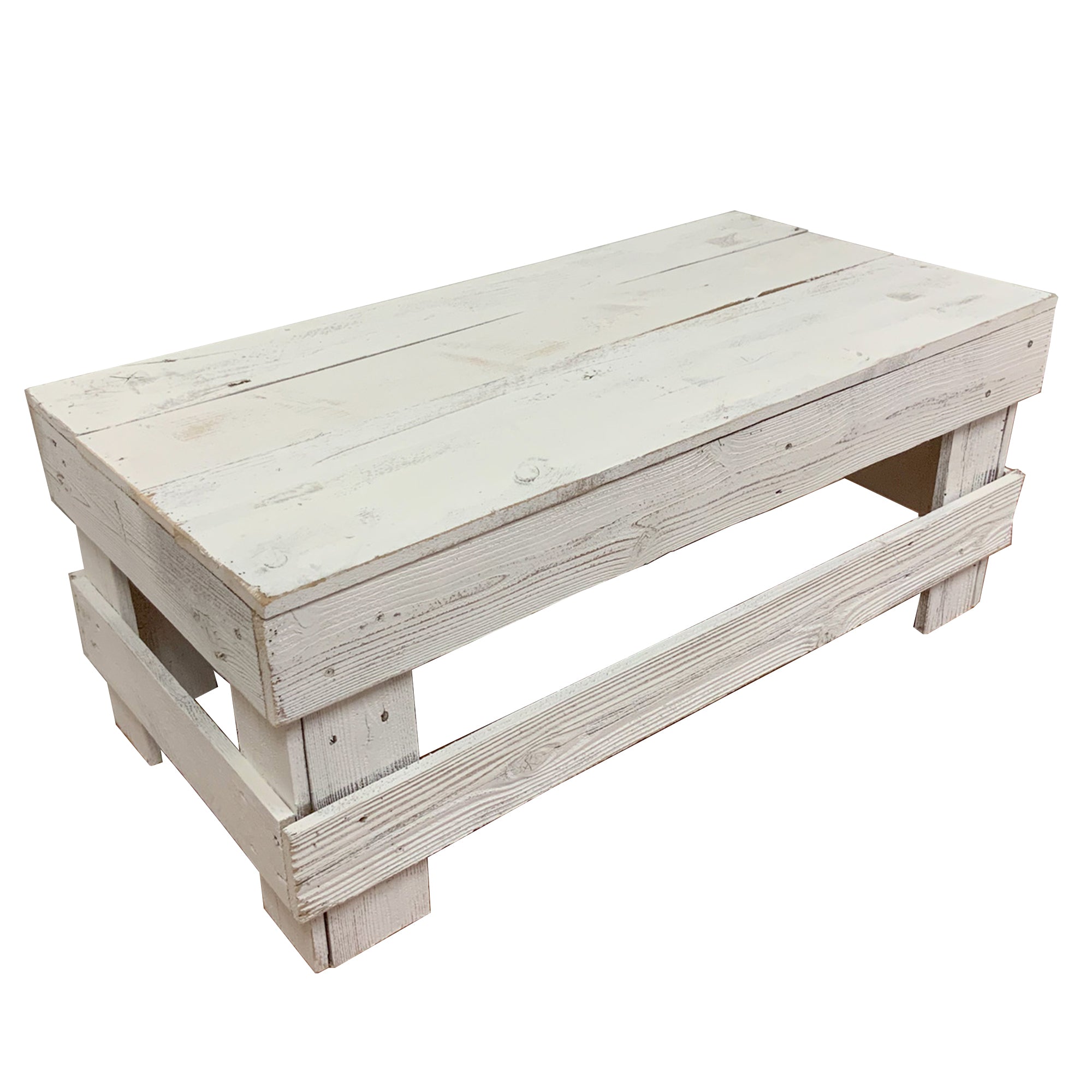 del Hutson Designs Natural Barnwood Rustic Farmhouse End/Coffee Table, White