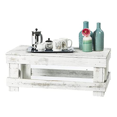 del Hutson Designs Natural Barnwood Rustic Farmhouse End/Coffee Table, White
