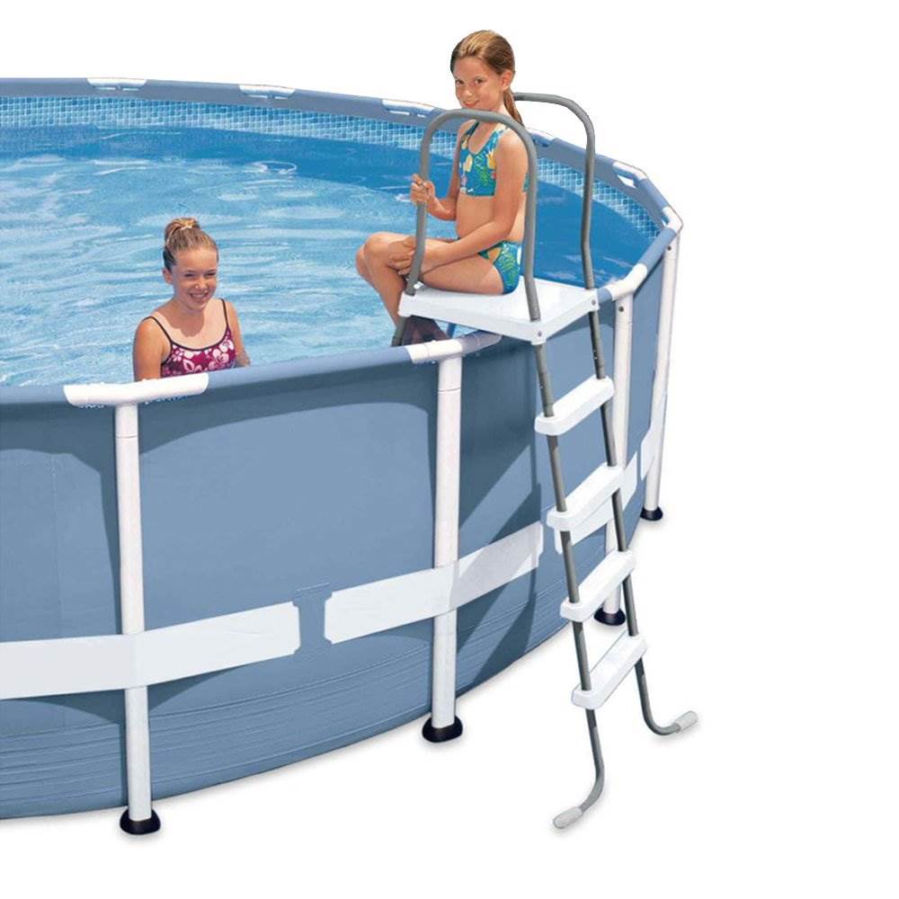 Intex Steel Frame Above Ground Pool Ladder + Protective Swimming Pool Ladder Mat