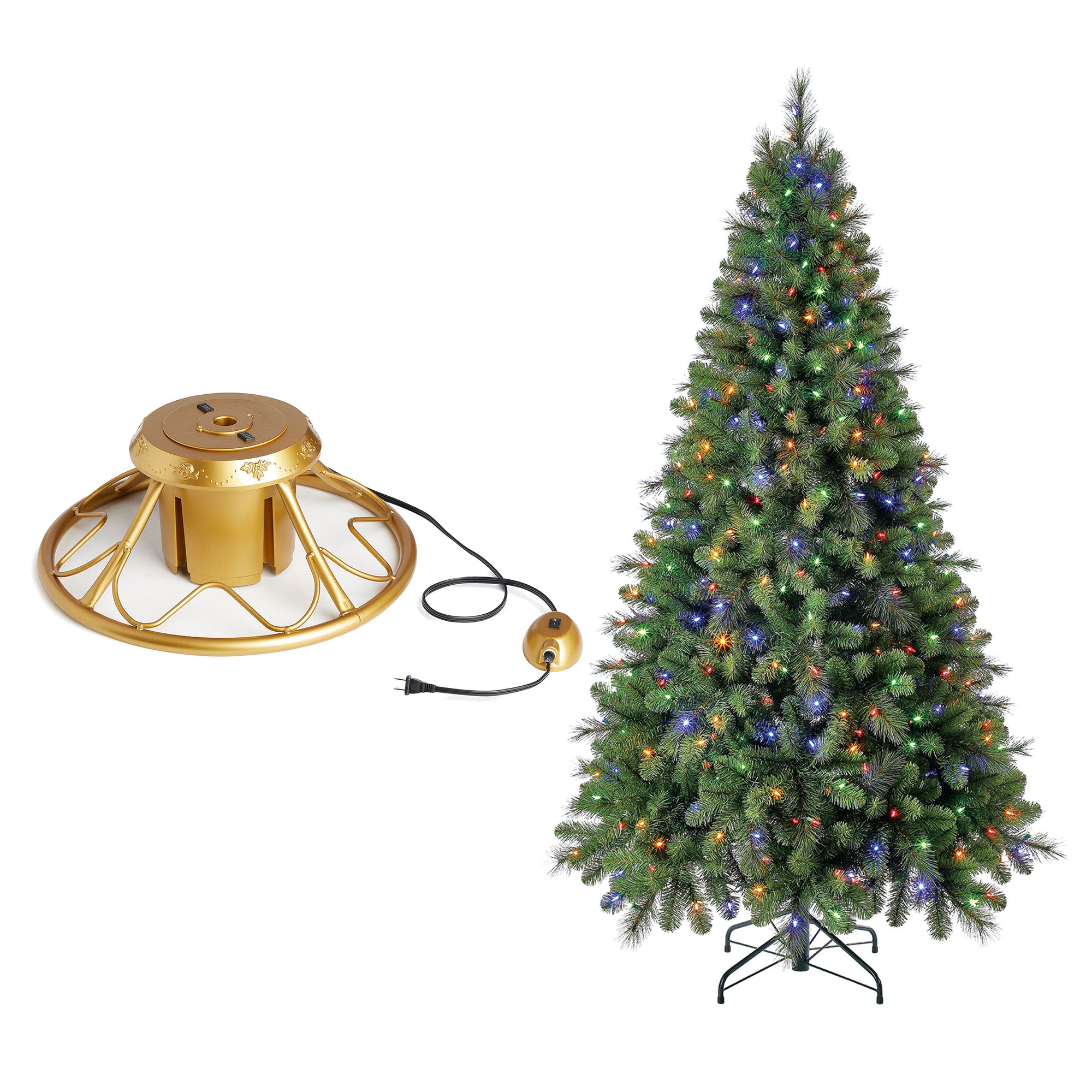 Home Heritage 7ft Prelit Artificial Cascade Christmas Tree w/ Rotating Stand