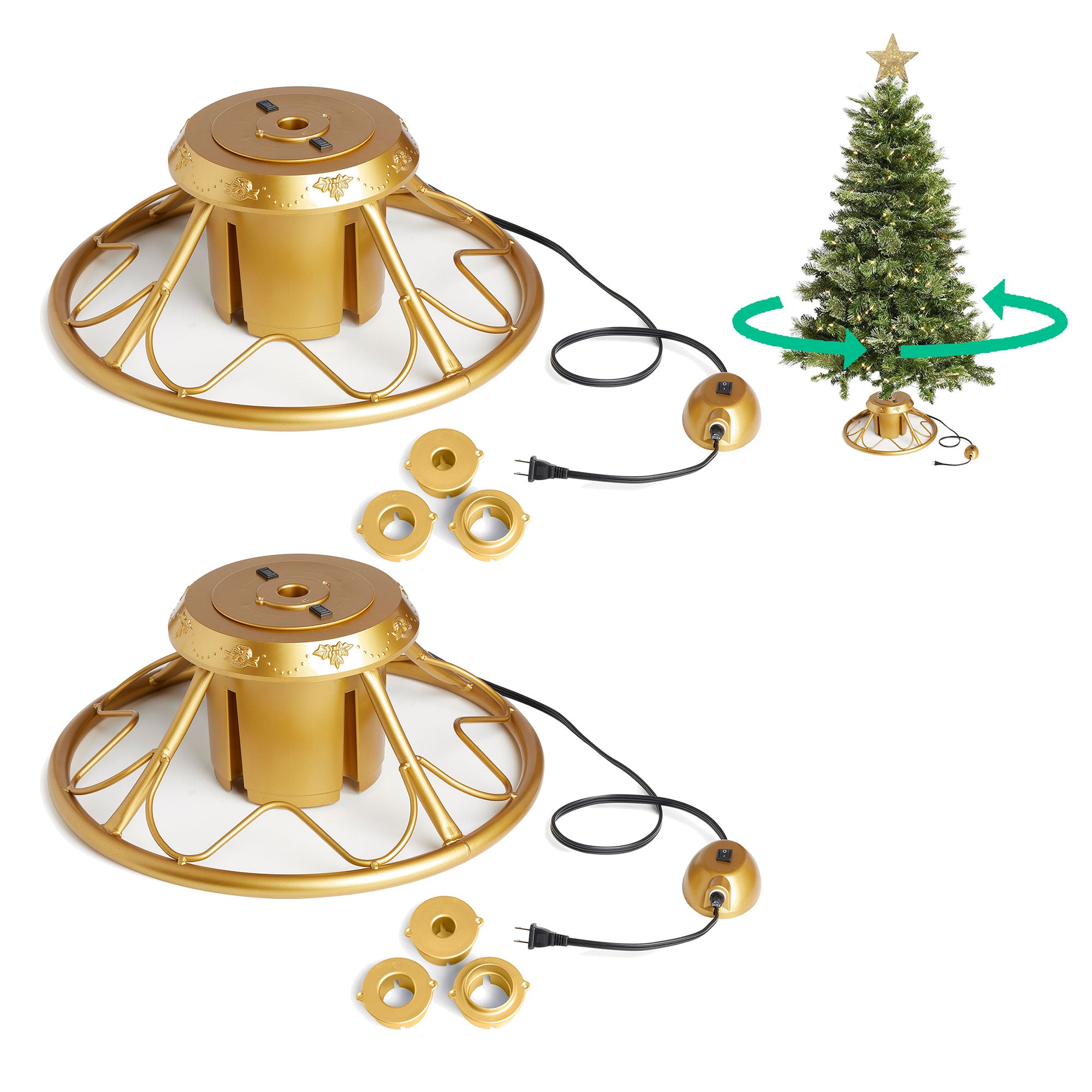 Home Heritage Golden Rotating Tree Stand for Trees up to 9 Feet Tall (2 Pack)