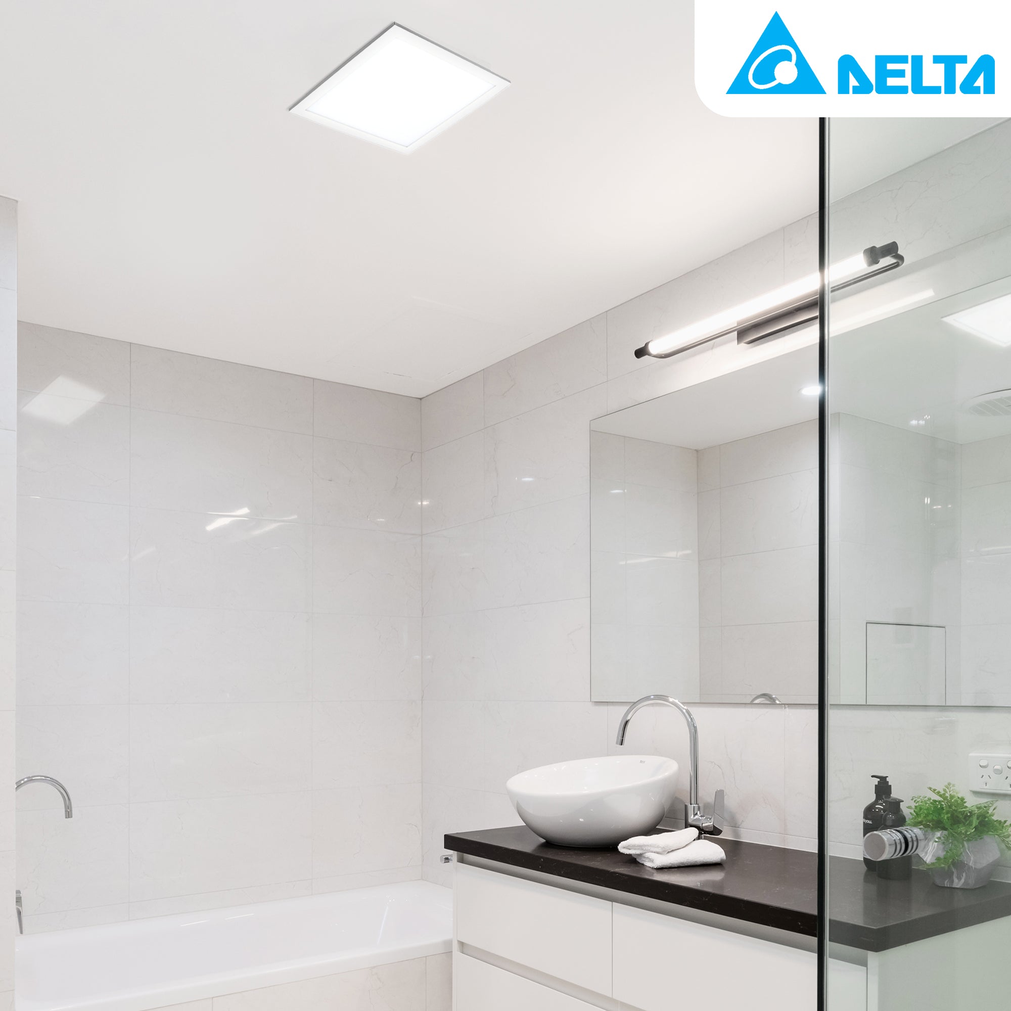 Delta Electronics 100 CFM Exhaust Bath Fan Edge Lit Dimmable LED Light (2 Pack)