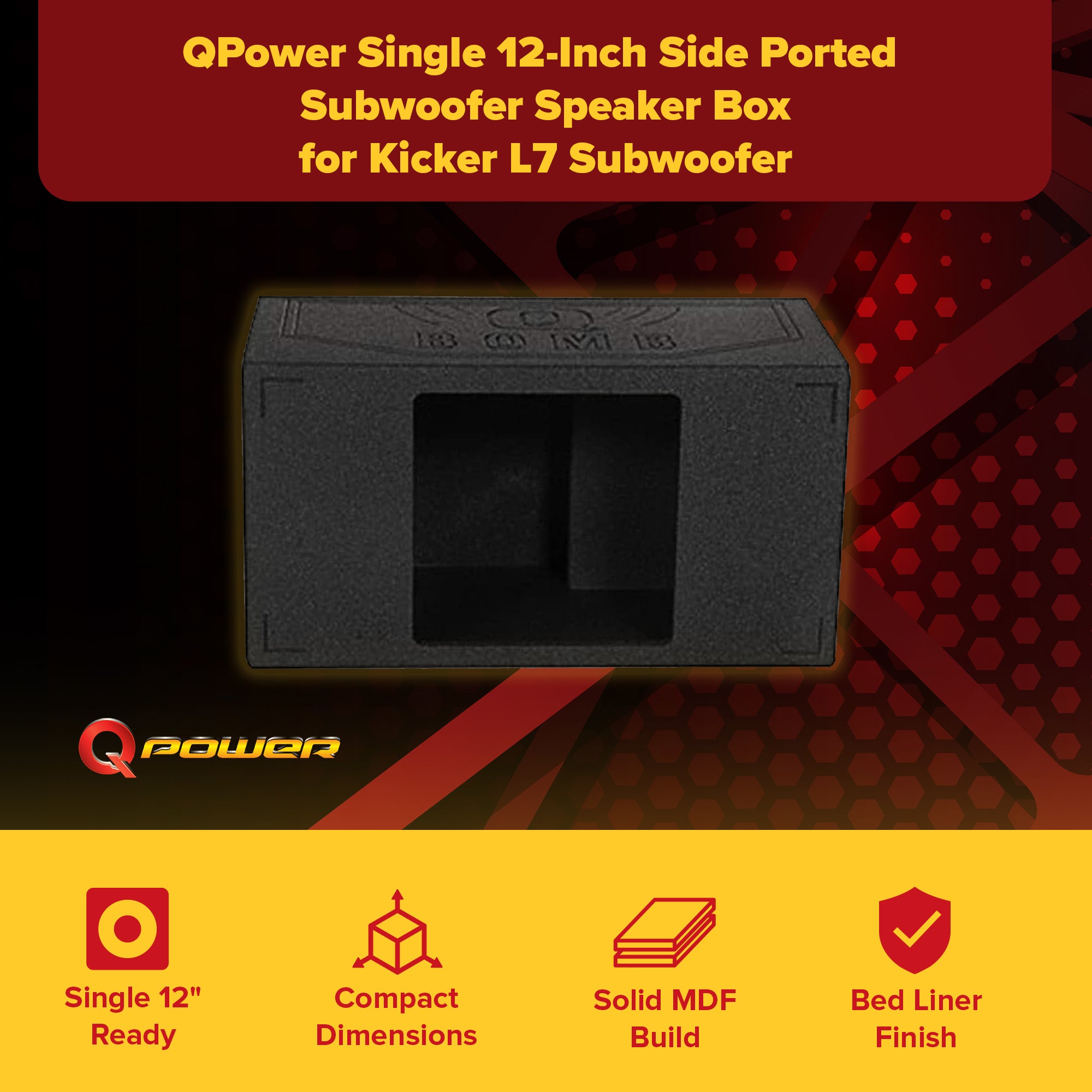 Q Power QBOMB12VLSQ Single 12 Inch Side Ported Speaker Box for Kicker L7 Sub - VMInnovations