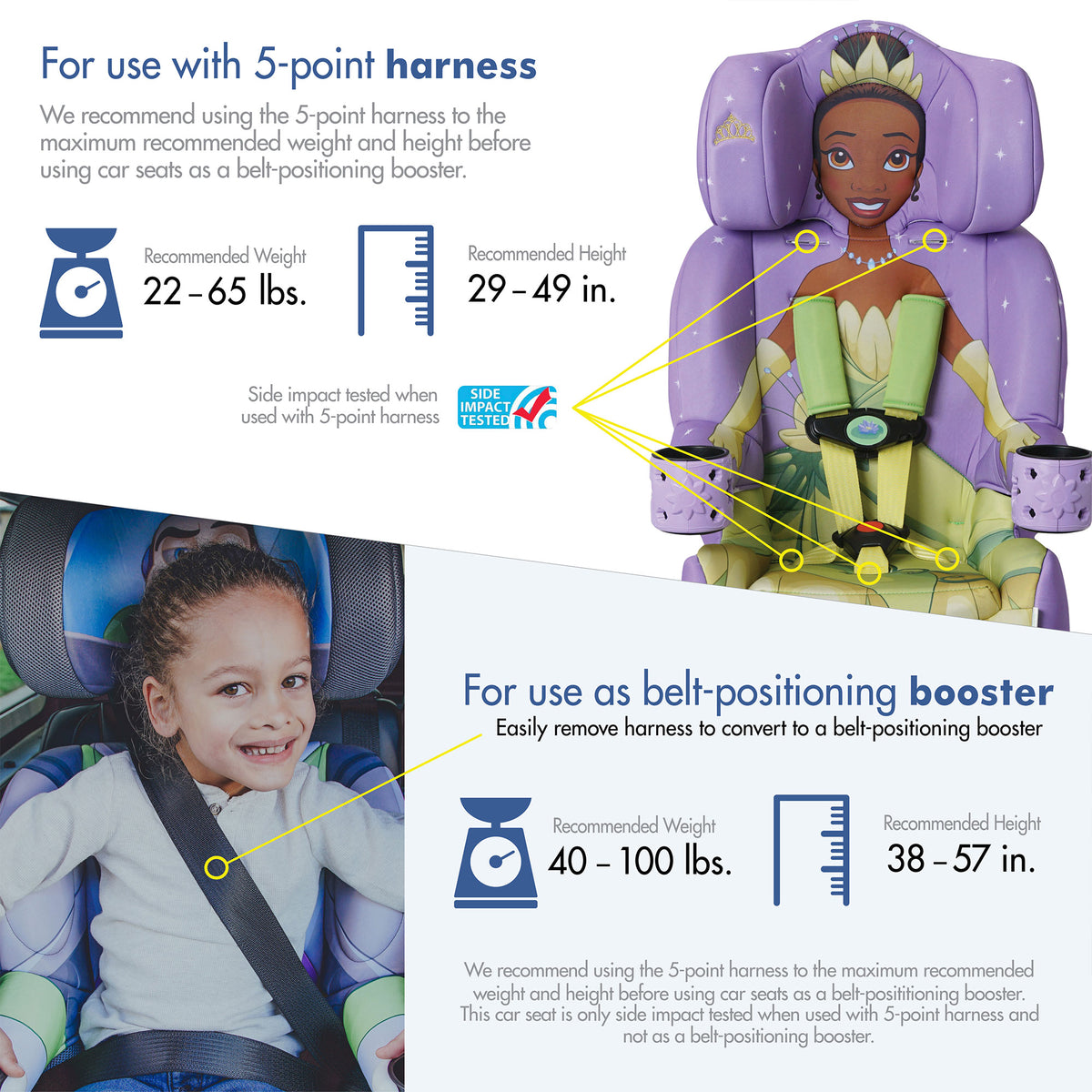 KidsEmbrace Disney Princess Tiana Combination 5 Point Harness Booster Car Seat - VMInnovations