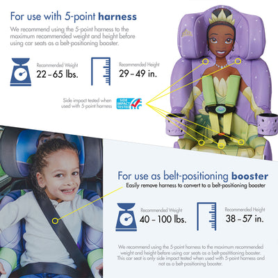 KidsEmbrace Disney Princess Tiana Combination 5 Point Harness Booster Car Seat