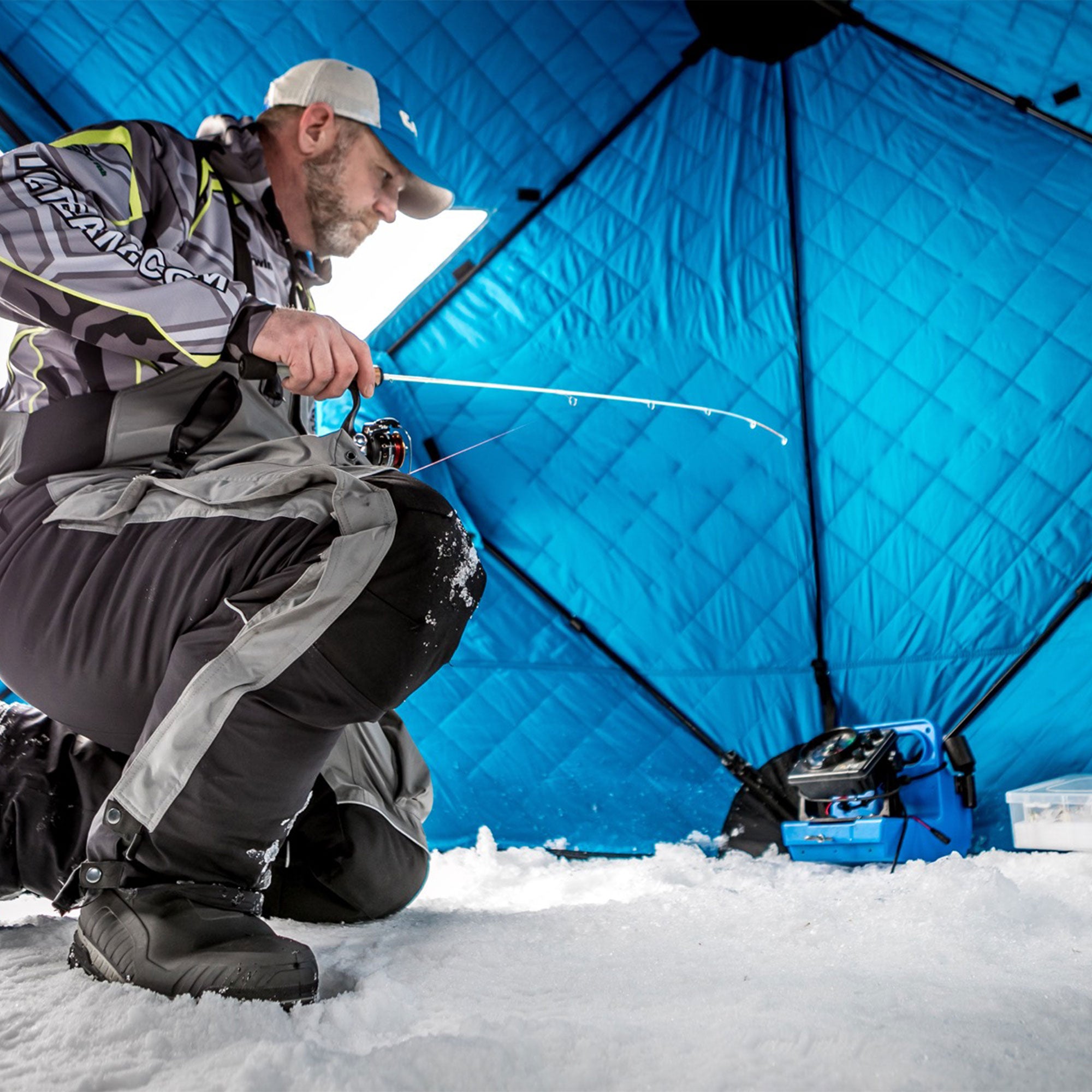 Clam C-890 Portable 11.5 Foot Pop Up Ice Fishing Angler Hub Shelter, Blue (Used) - VMInnovations