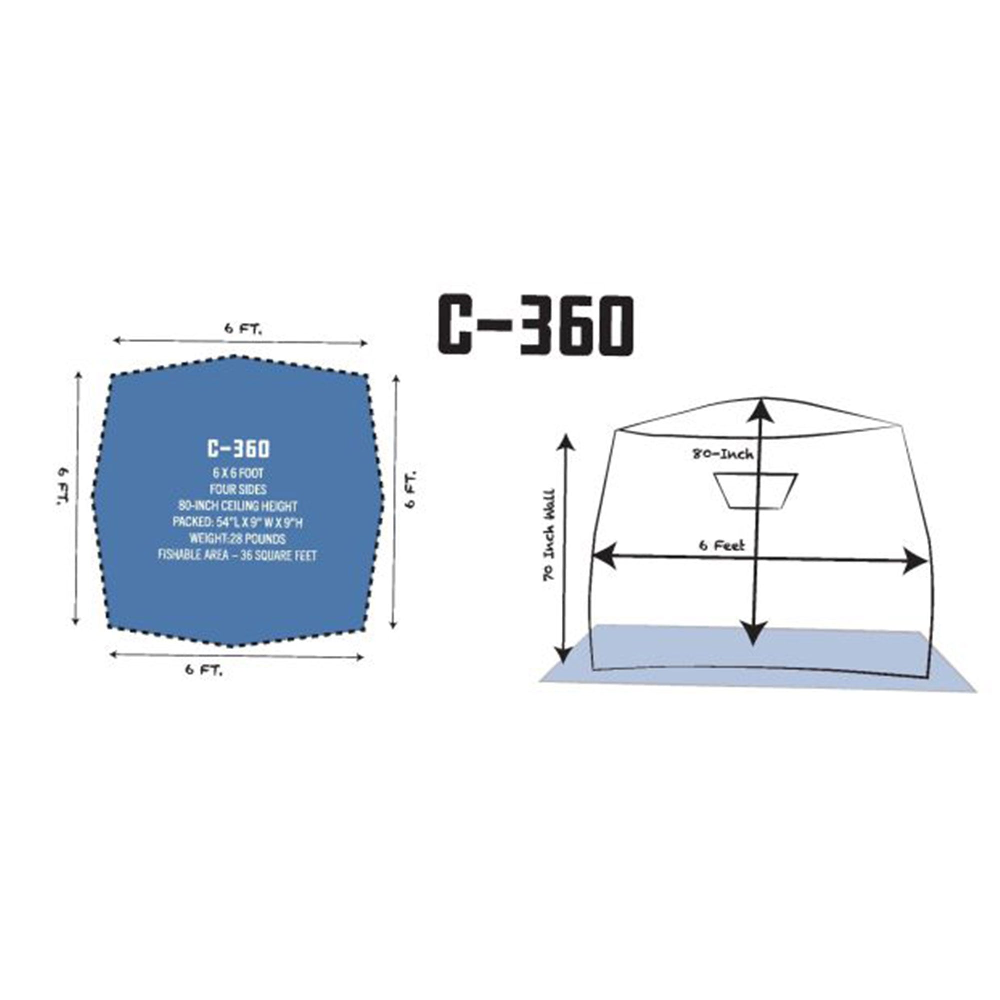 Clam 14475 C-360 6 Foot Pop Up Ice Fishing Thermal Hub Shelter Tent (Open Box) - VMInnovations