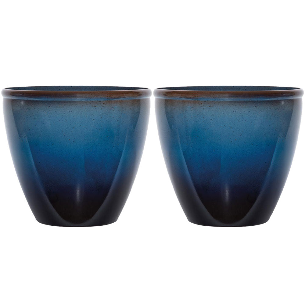 Suncast Seneca 16 Inch Decorative Resin Flower Planter Pot, Blue/Brown (2 Pack)