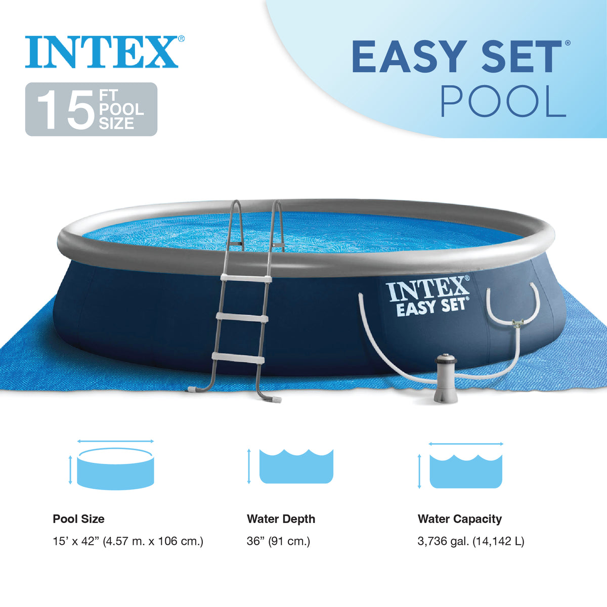 Intex Easy Set 15ft x 42in Inflatable Above Ground Pool w/ Pump (Damaged)