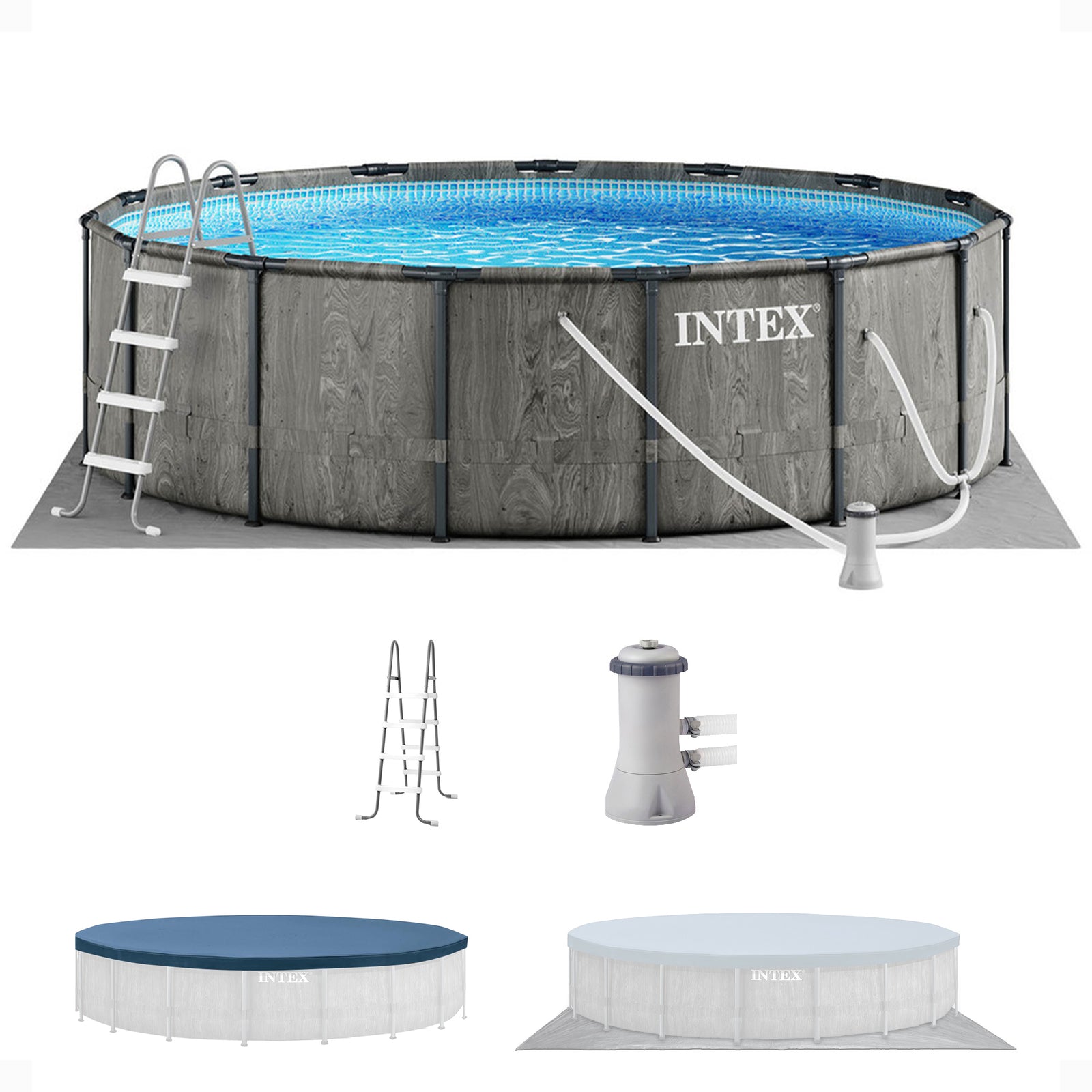 Intex Greywood Prism Frame 15'x48" Round Above Ground Outdoor Swimming Pool Set - VMInnovations