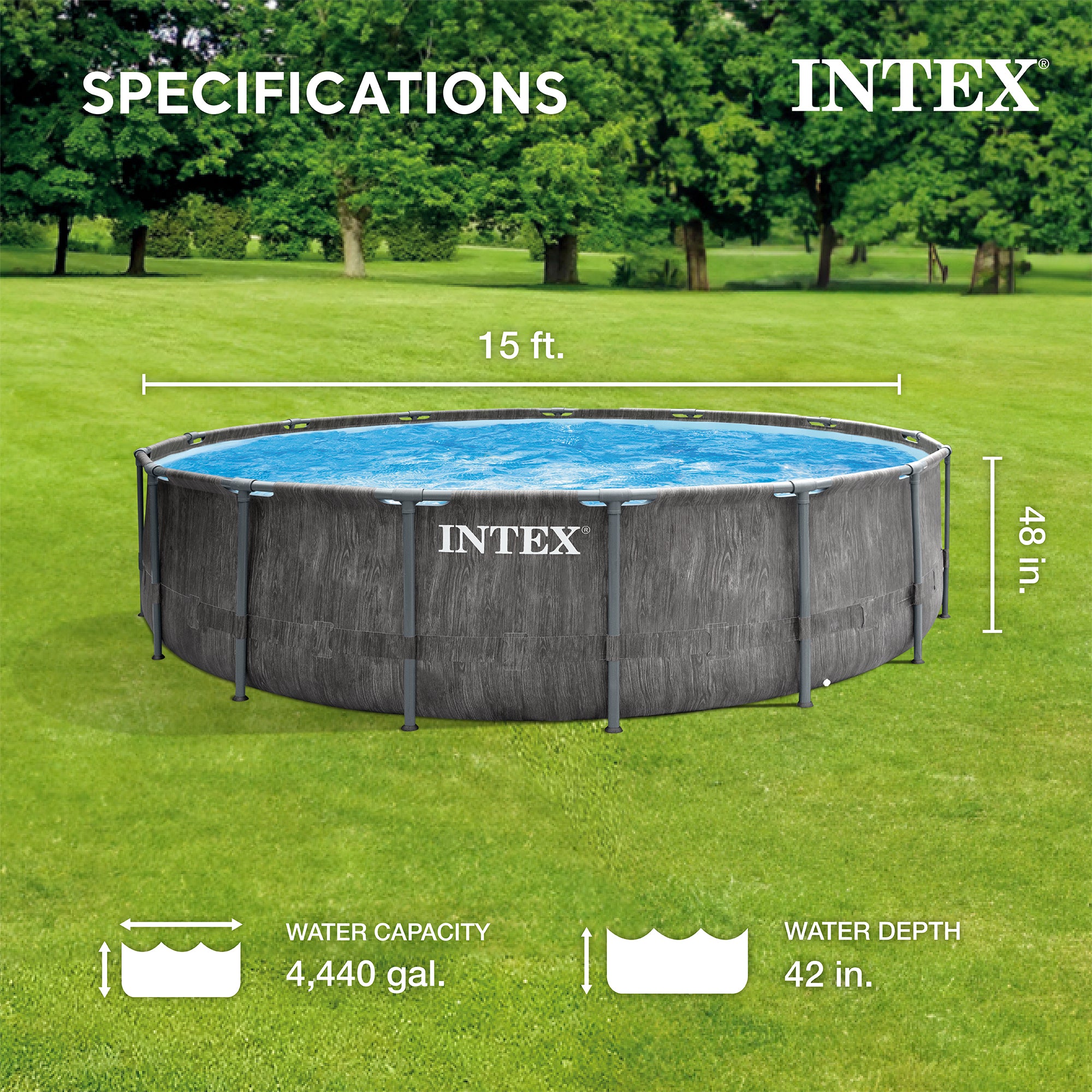 Intex 15ft x 48in Prism Steel Frame Pool Set with Cover, Ladder, & Pump (Used) - VMInnovations