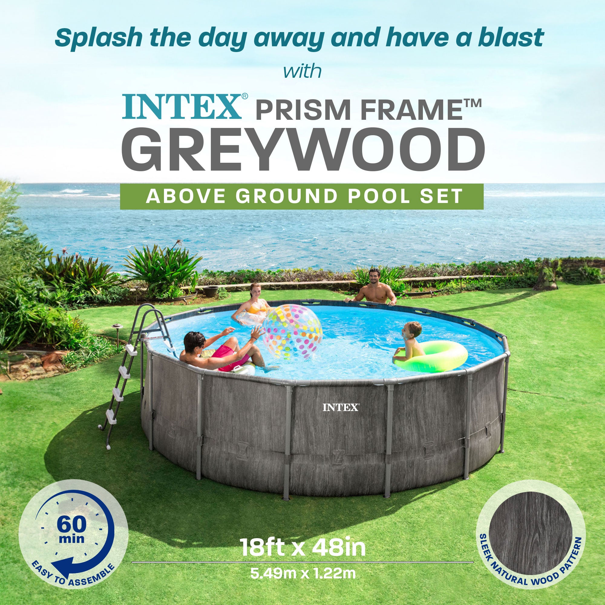 Intex Greywood Prism 18ftx48in Frame Above Ground Pool Set with Pump (For Parts)
