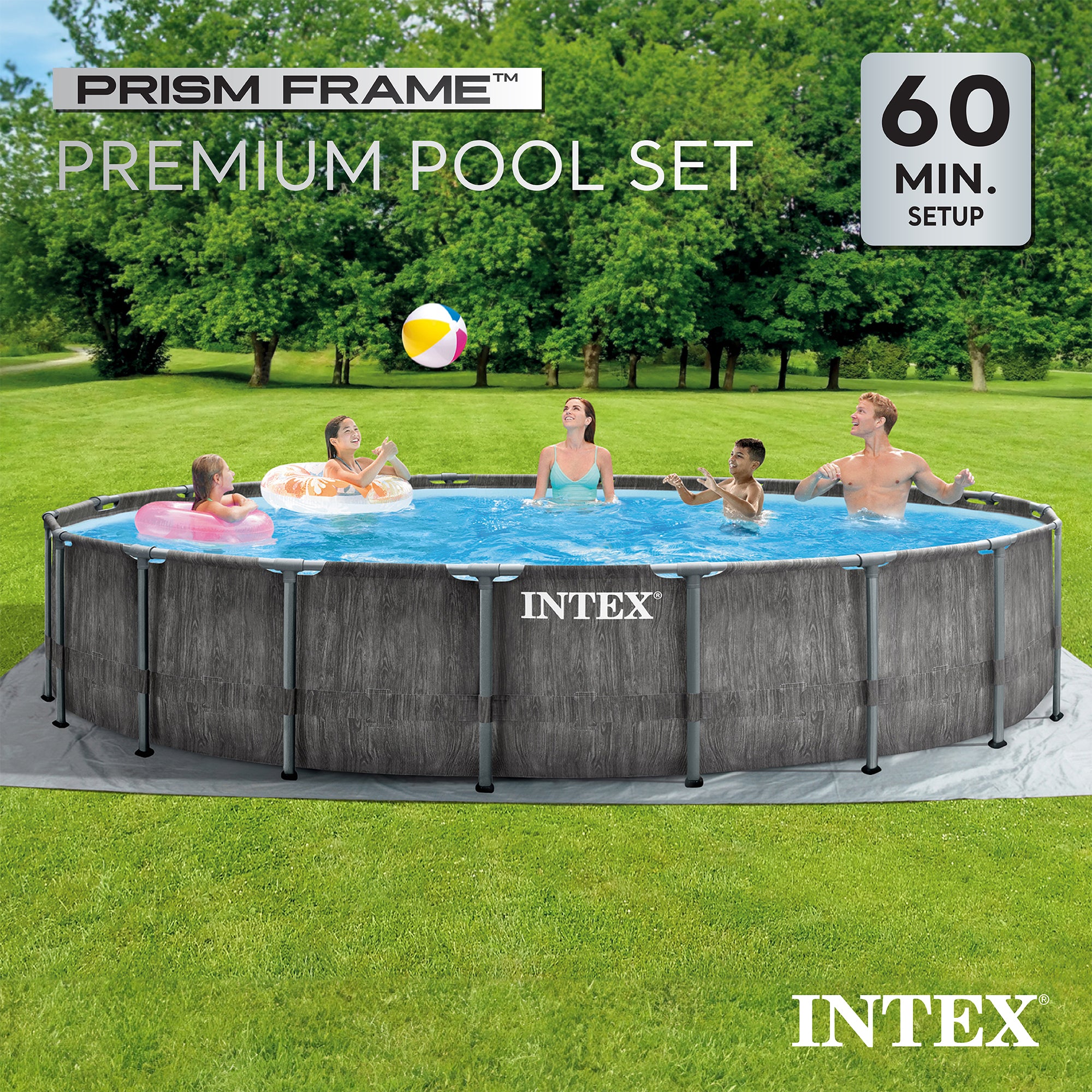 Intex 18ft x 48in Prism Steel Frame Pool Set with Cover, Ladder, Pump (Open Box) - VMInnovations