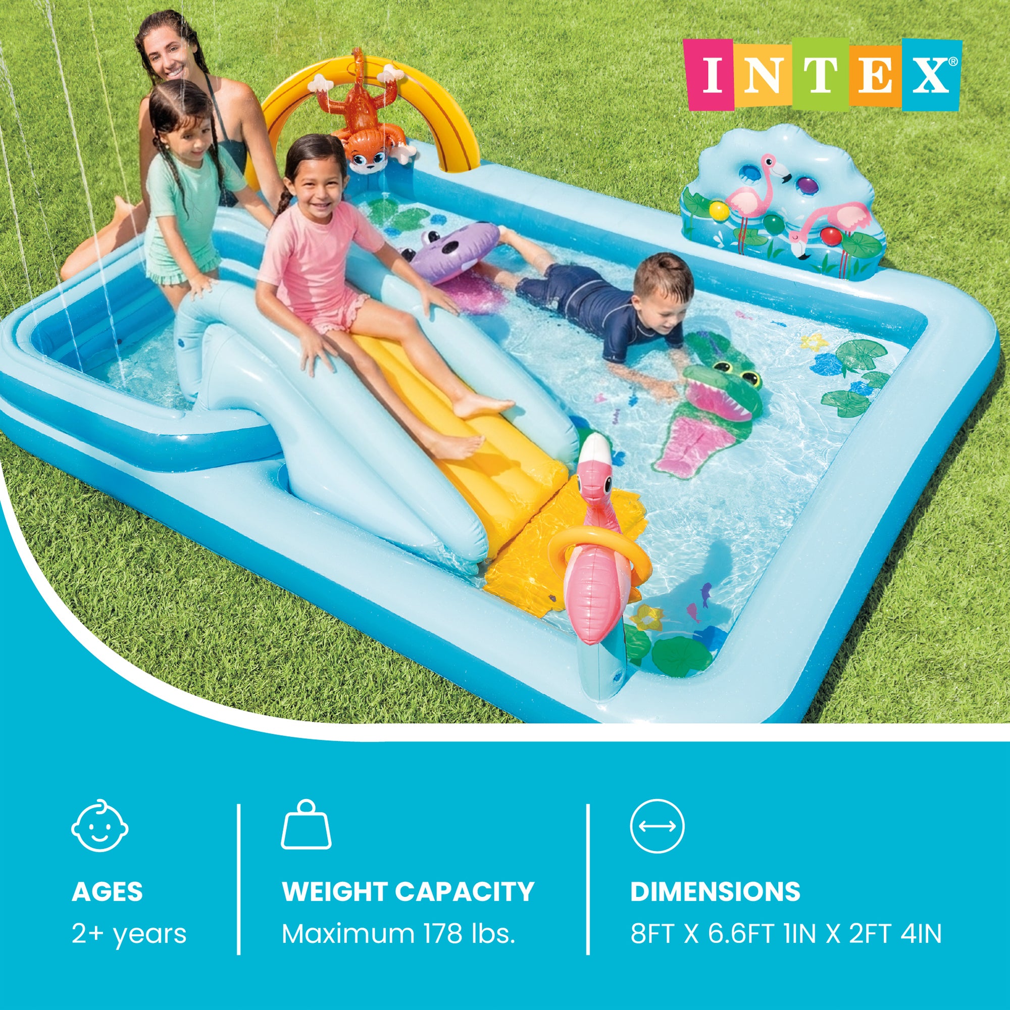 Intex 96" x 78" x 28" Inflatable Jungle Adventure Play Center Spray Kiddie Pool