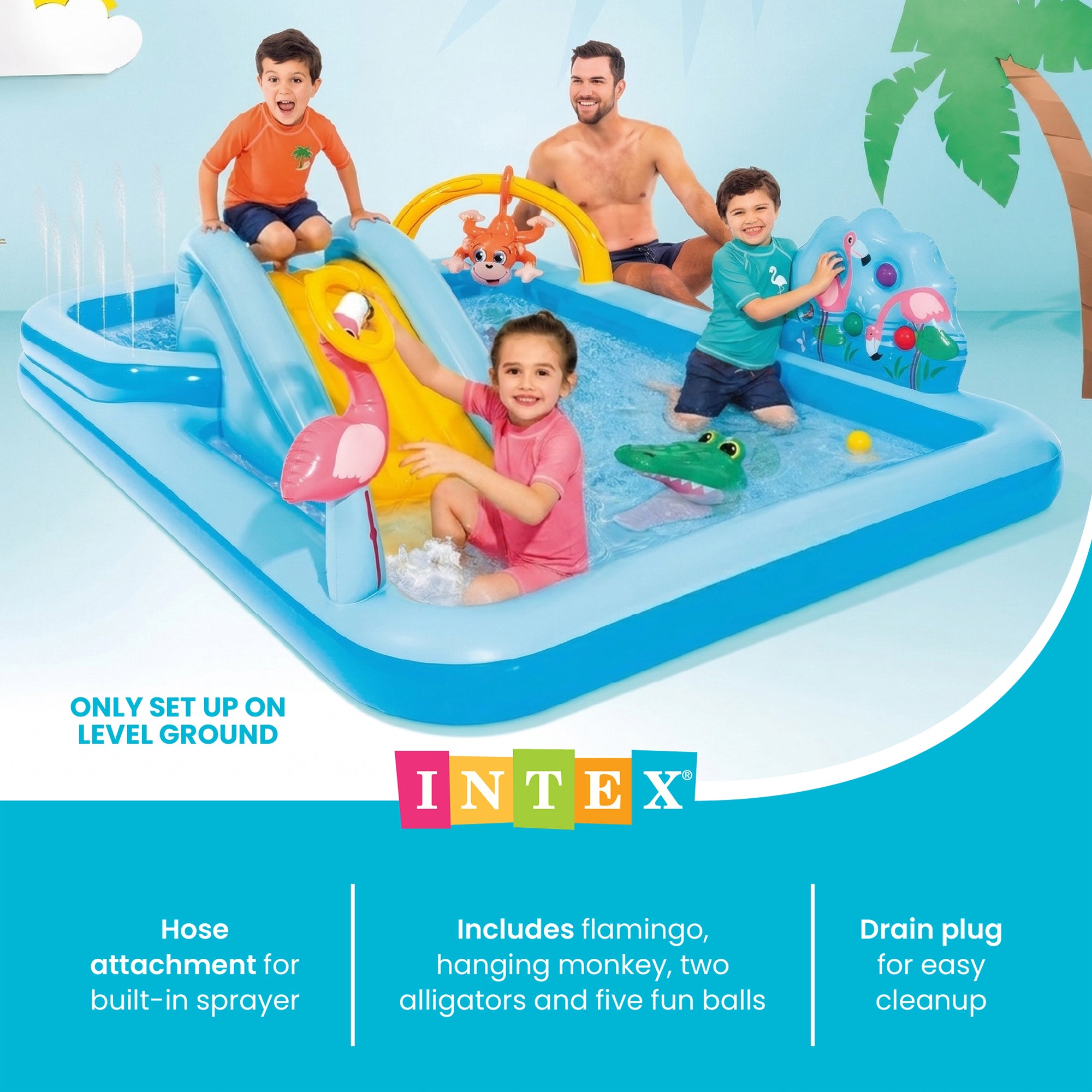 Intex 96" x 78" x 28" Inflatable Jungle Adventure Play Center Spray Kiddie Pool