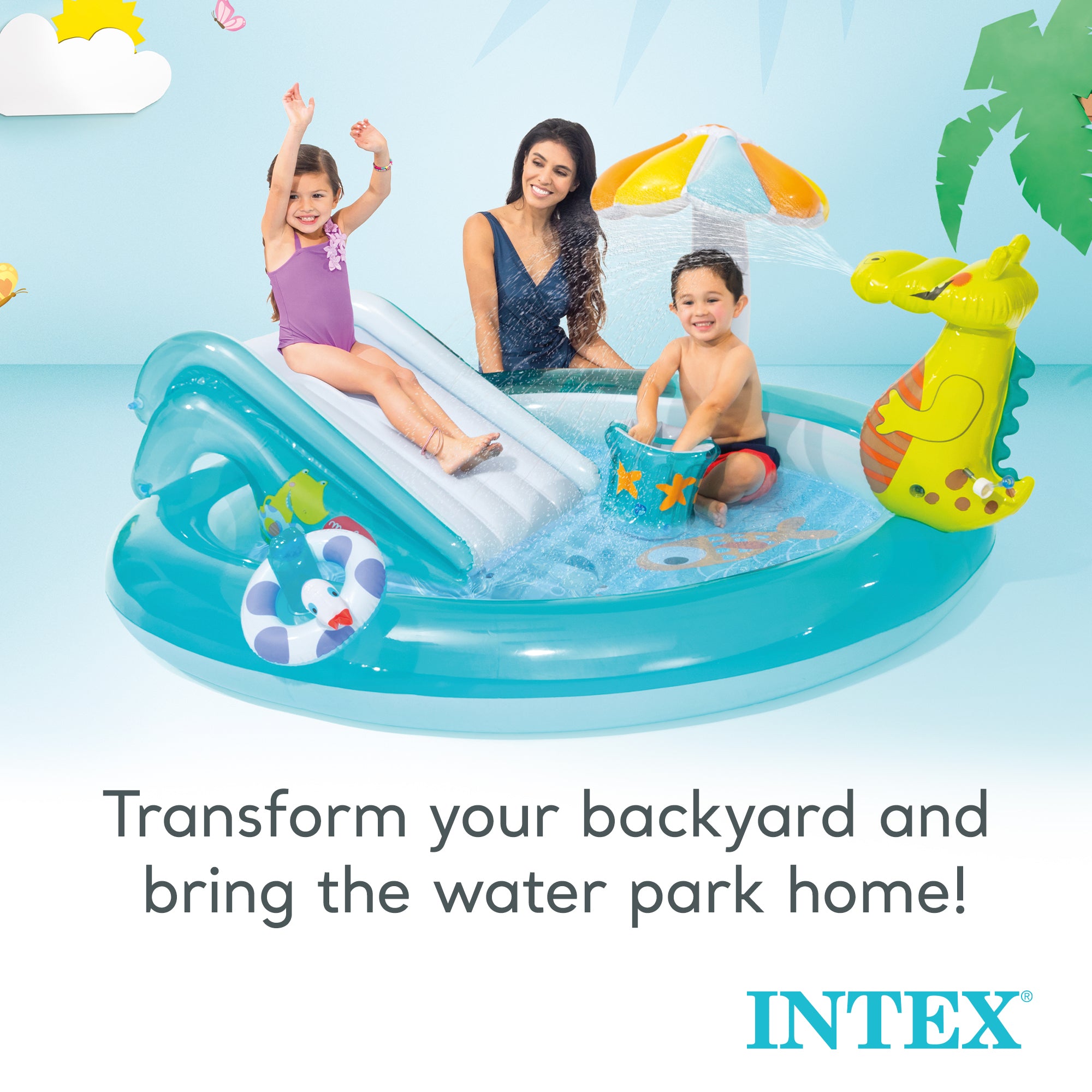 Intex Gator Outdoor Inflatable Kiddie Pool Water Play Center with Slide (Used) - VMInnovations