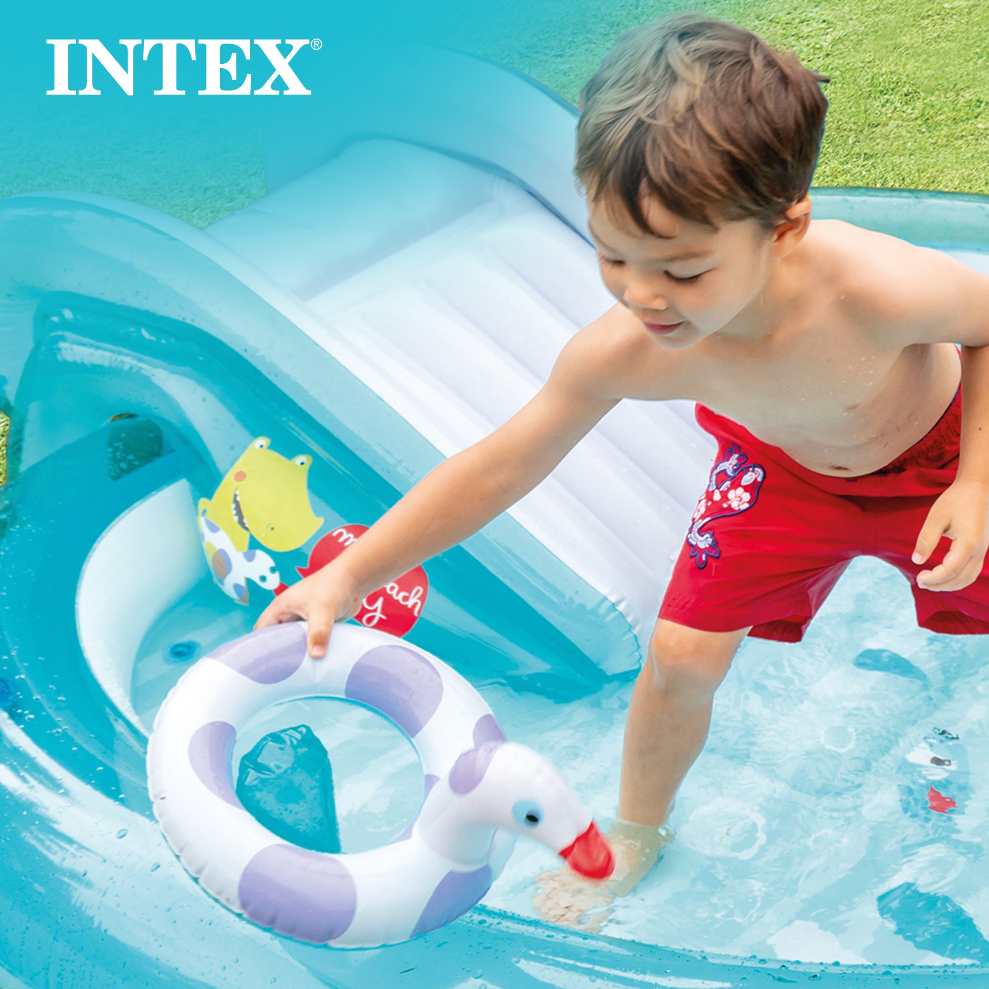 Intex Gator Outdoor Inflatable Kiddie Pool Water Play Center with Slide (Used) - VMInnovations