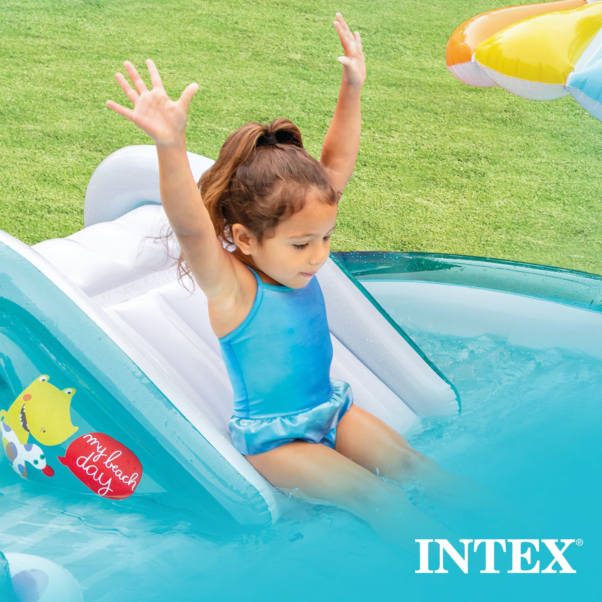 Intex Gator Outdoor Inflatable Kiddie Pool Water Play Center with Slide (Used) - VMInnovations