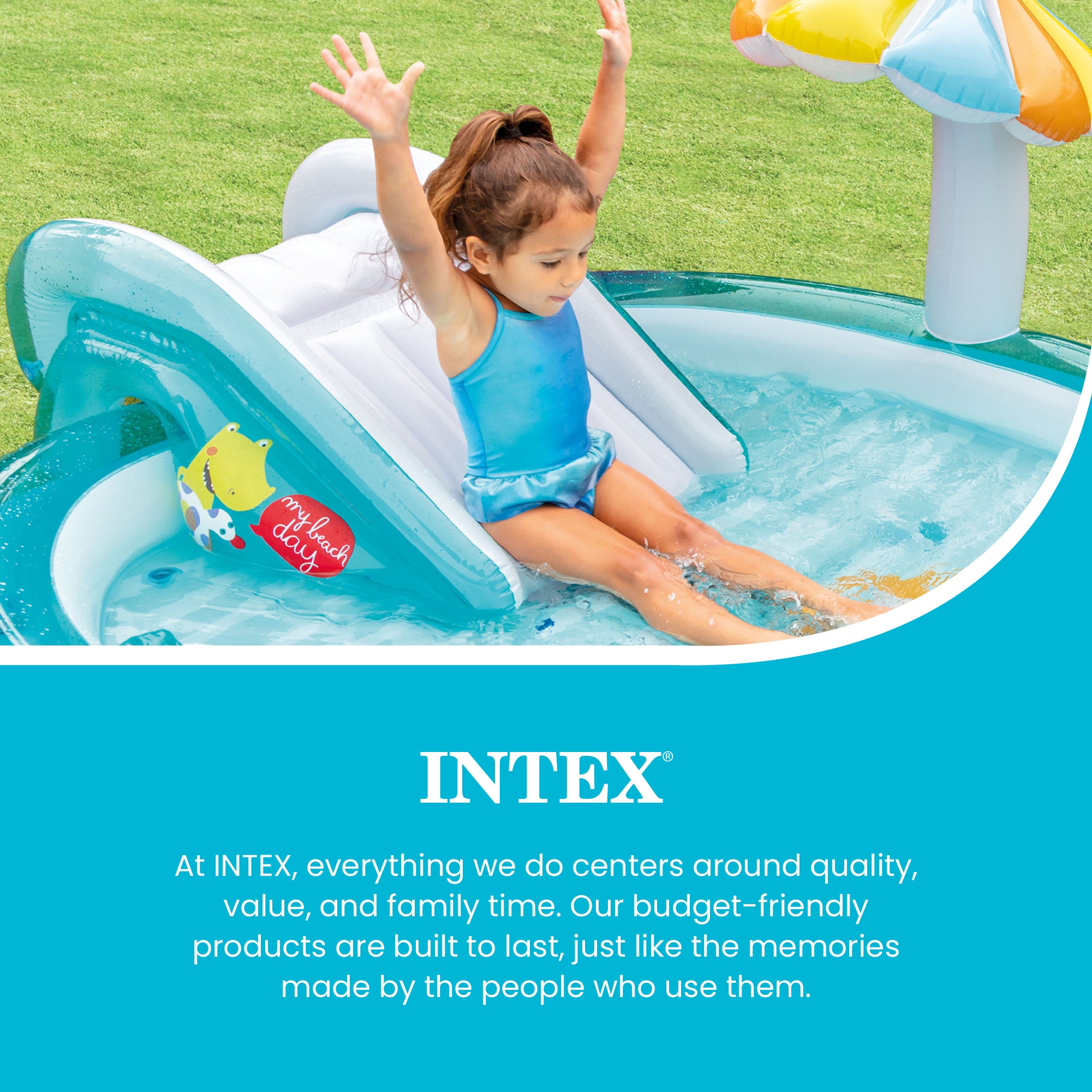 Intex Gator Outdoor Inflatable Kiddie Pool Water Play Center w/ Slide (Open Box)