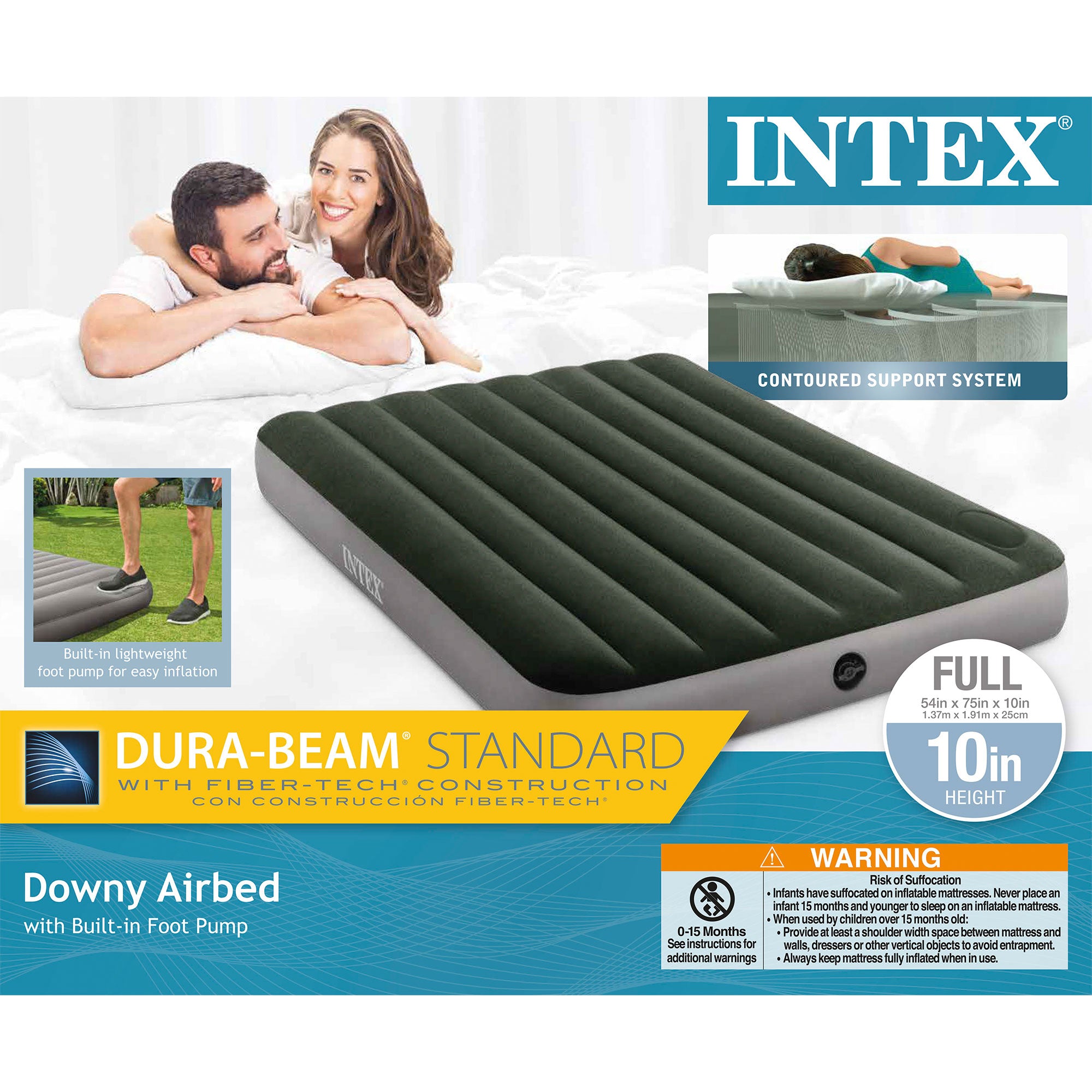 Intex Dura-Beam Series Downy Airbed with Built-In Foot Pump, Full Size (Used) - VMInnovations