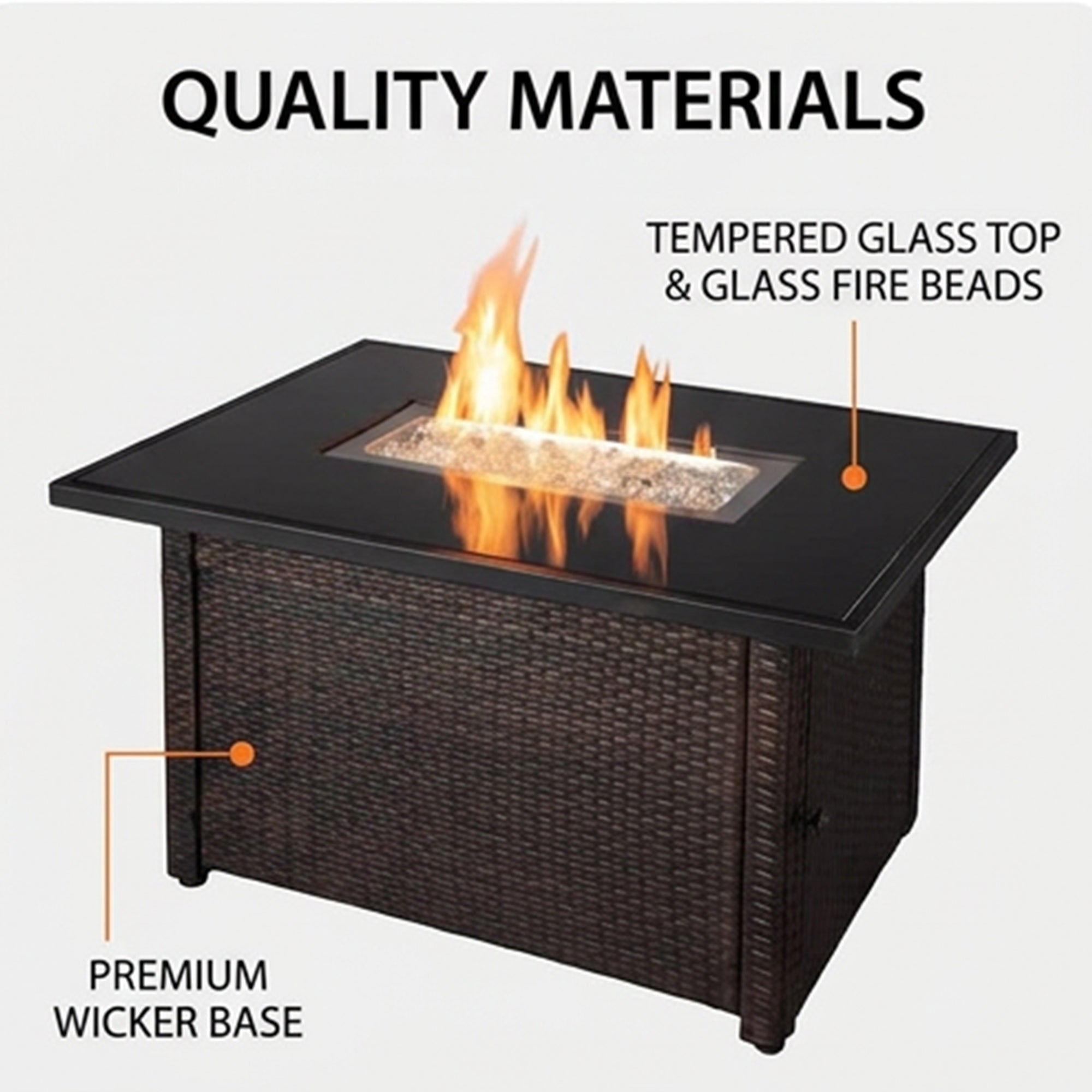 Endless Summer 44 Inch Rectangular Outdoor Gas Fire Table Pit with 40,000 BTU - VMInnovations