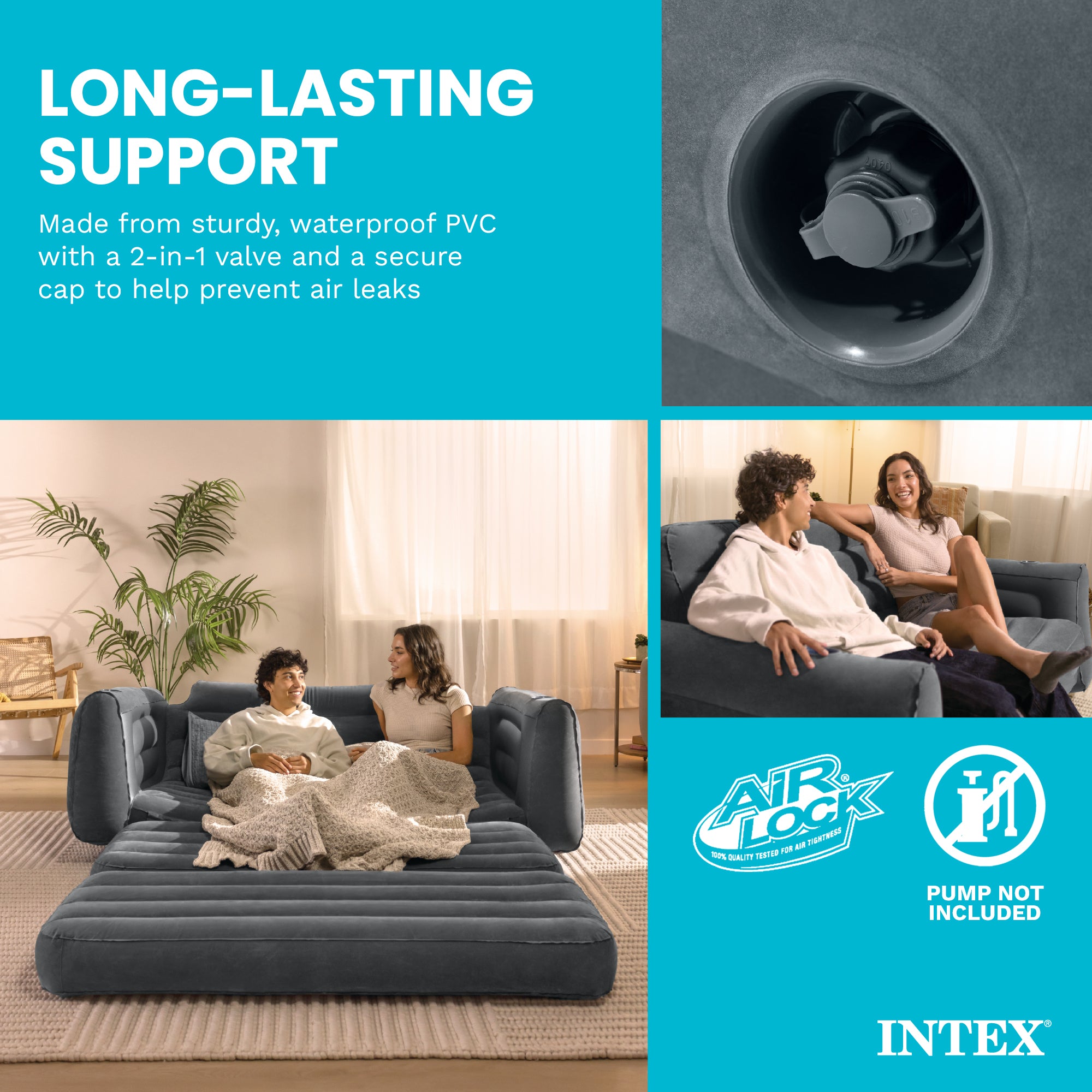 Intex Queen SZ Inflatable PullOut Sofa Bed Sleep Away Futon Couch Gray(Open Box)
