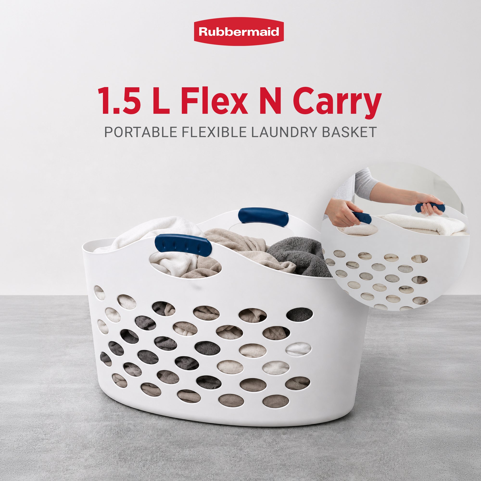 Rubbermaid 1.5 Capacity Flex N Carry Portable Flexible Laundry Basket, White - VMInnovations