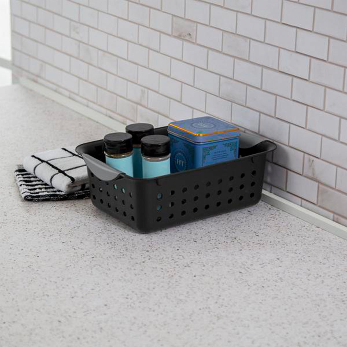 Sterilite Ultra Small Home Organization Storage Basket w/ Holes, Black (12 Pack)