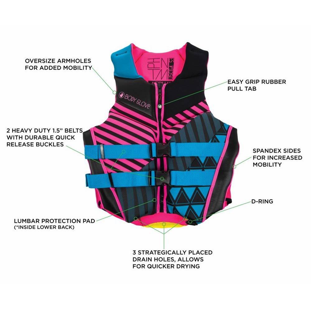 Body Glove Phantom USCGA Neoprene Protective PFD Life Vest Small, Pink/Black
