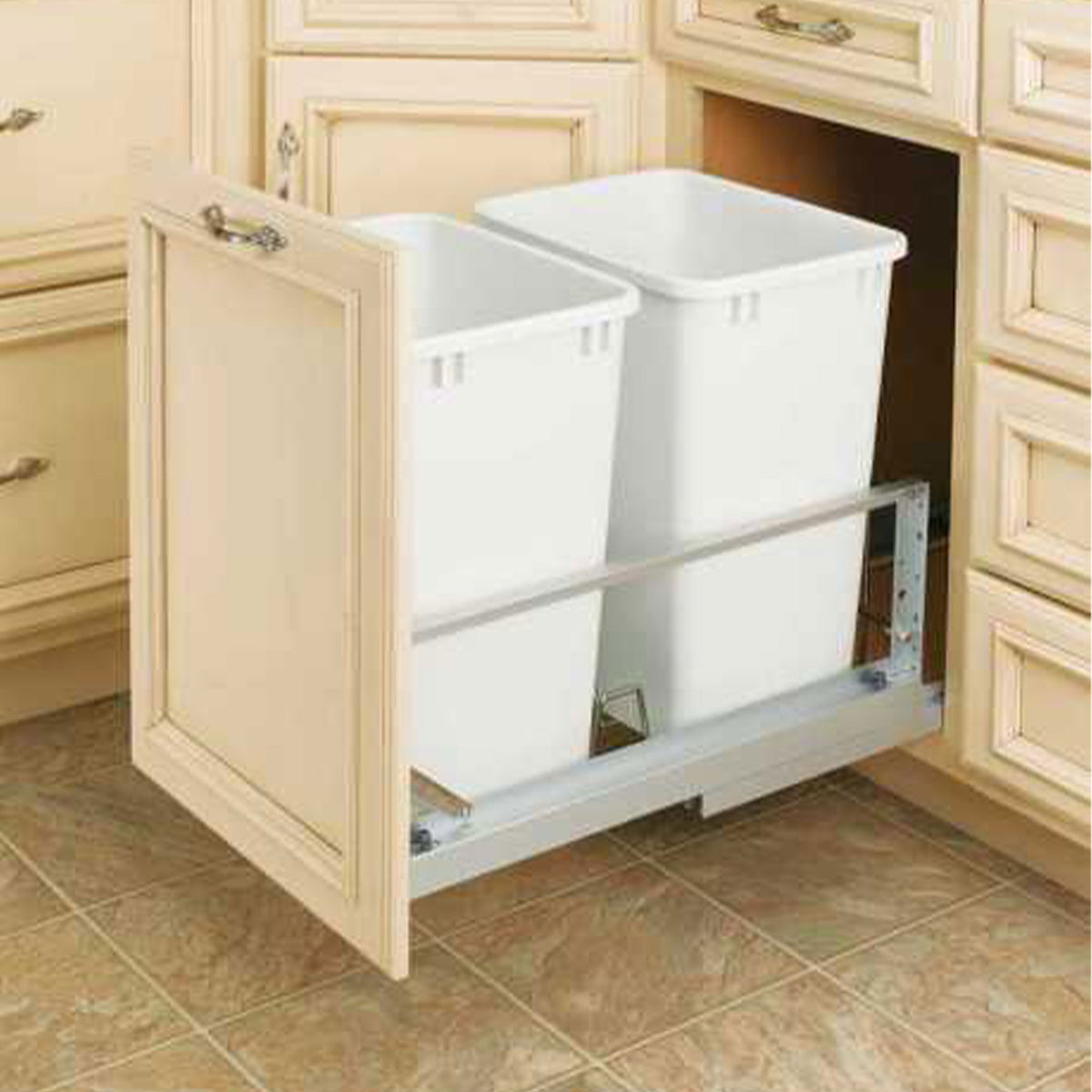 Rev-A-Shelf Double 35 Quart Base Cabinet Pull Out Waste Containers (Used)