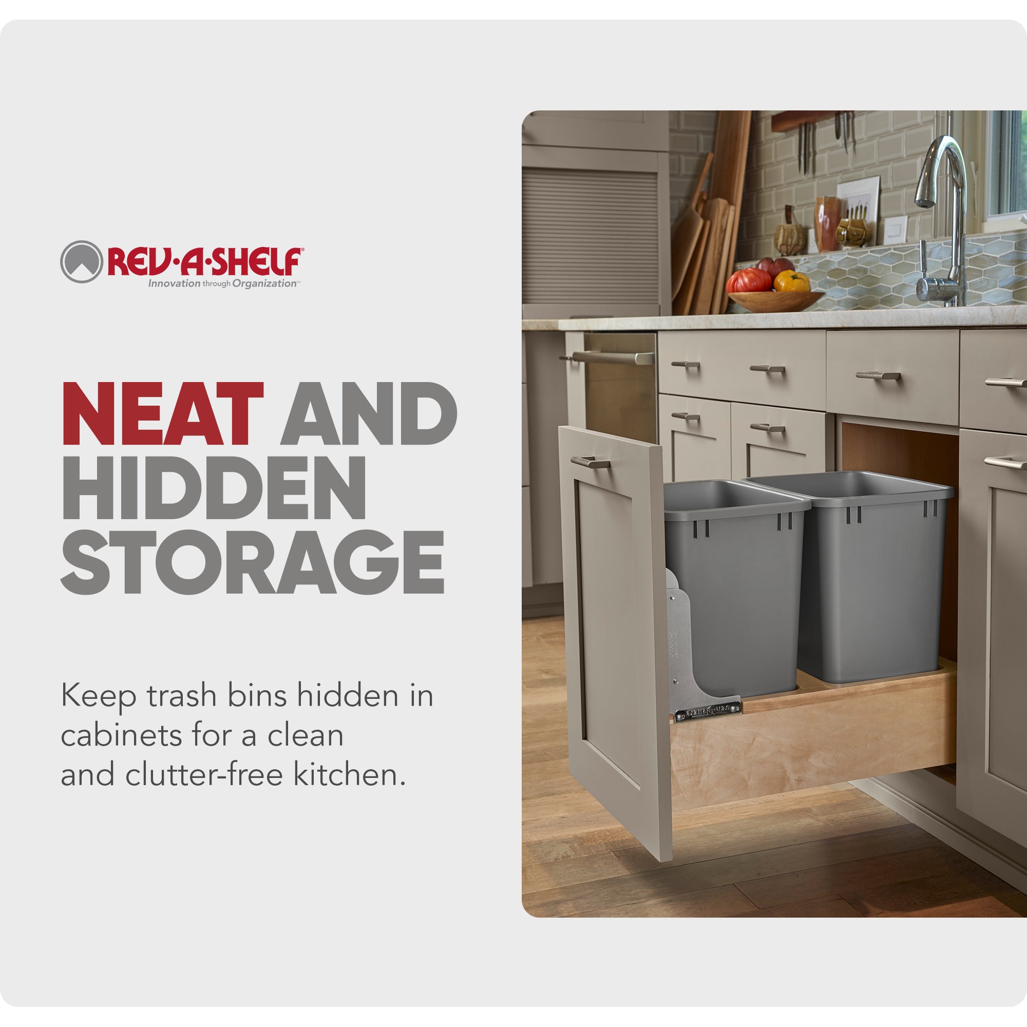 Rev-A-Shelf Double Pullout Bottom Mount Trash Cans 35 qt., Gray, 4WCBM-18DM-2