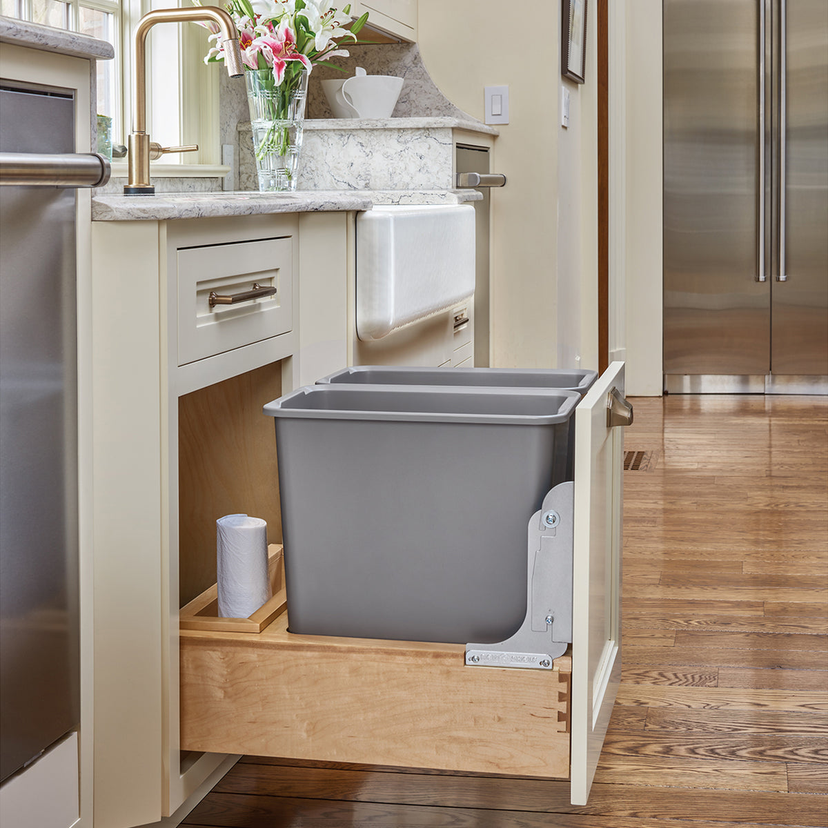Rev-A-Shelf 4WCBM-18DM-2 Double 35-Quart Bottom Mount Pullout Waste Container (For Parts)