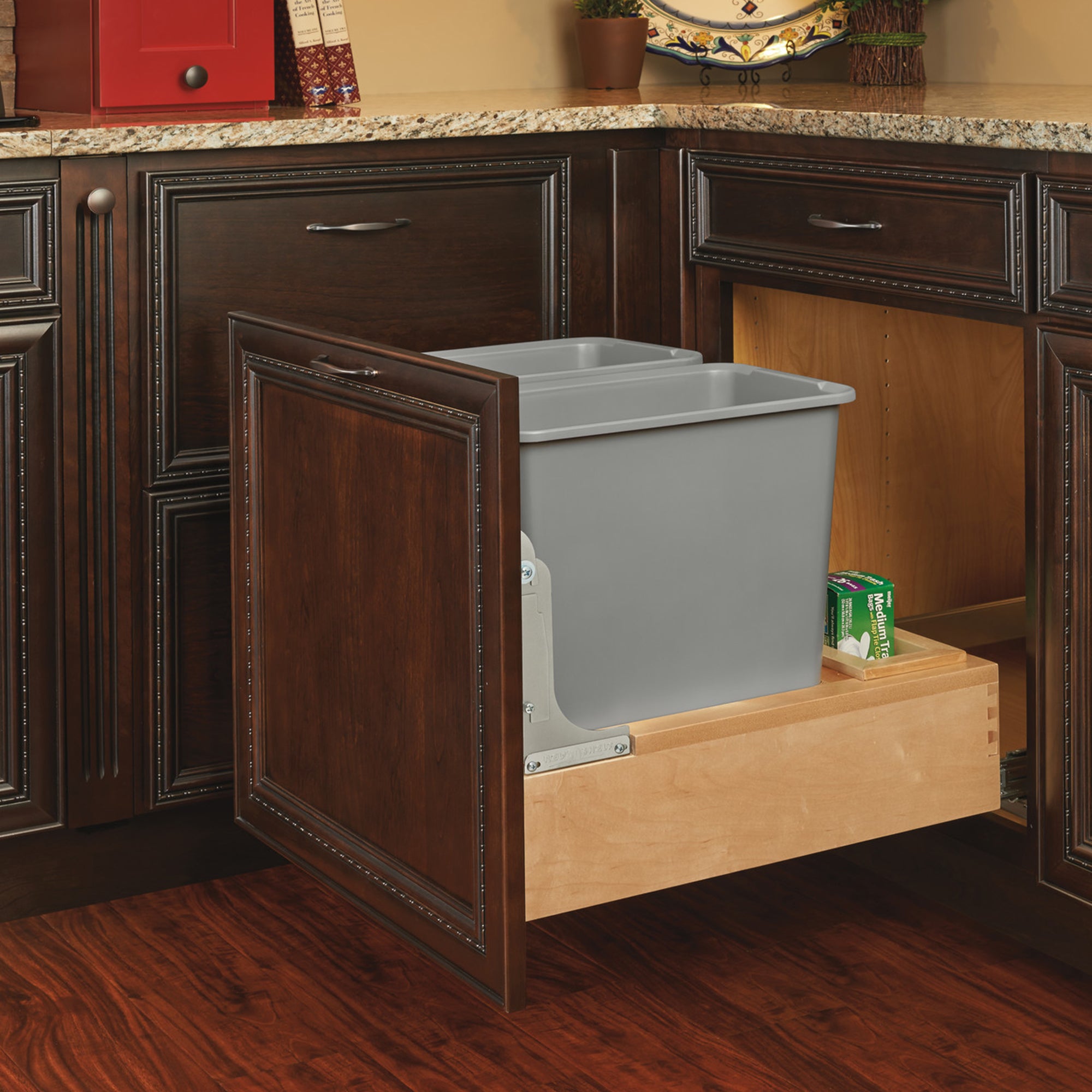Rev-A-Shelf Double Pullout Bottom Mount Trash Cans 30 qt., Gray, 4WCBM-2430DM-2