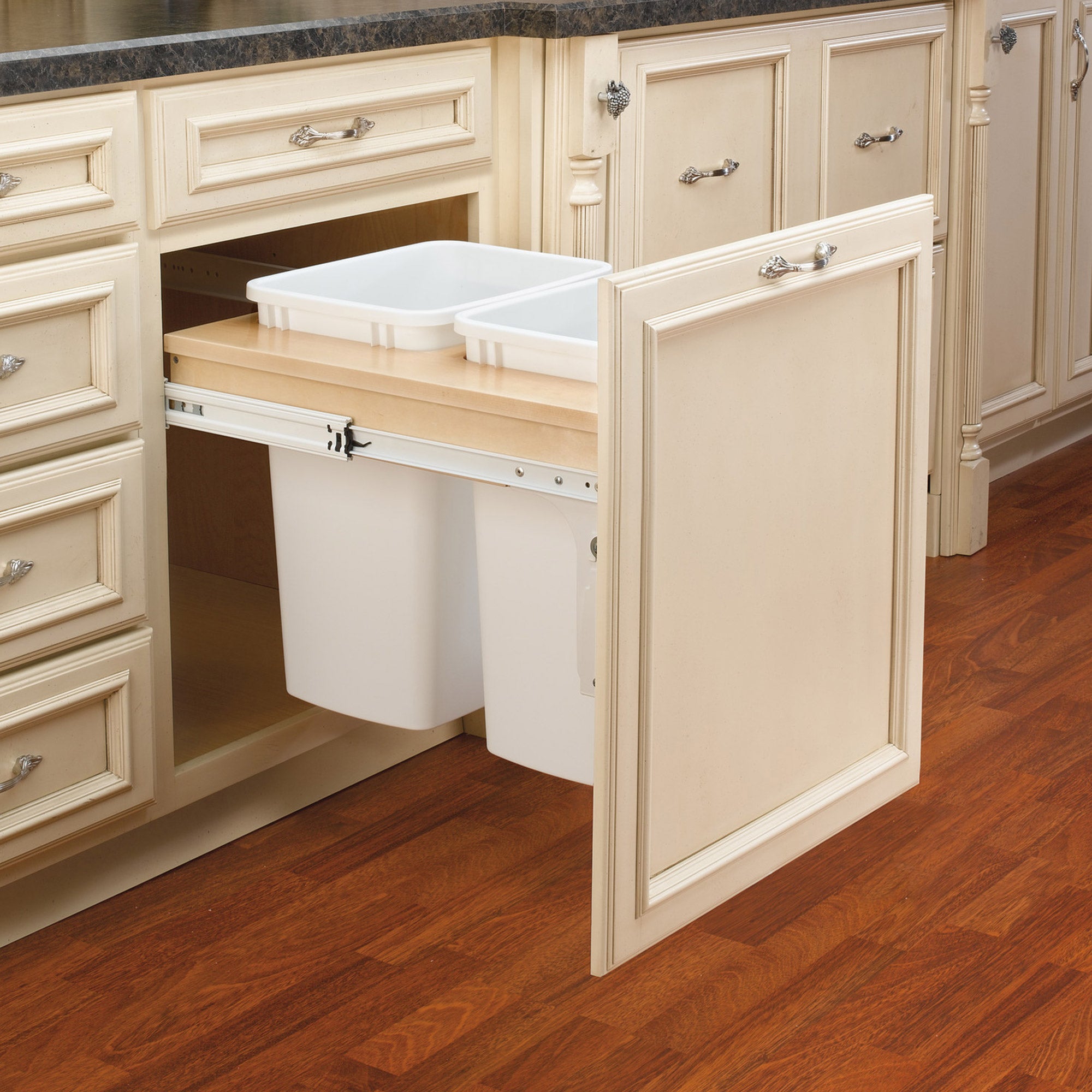 Rev-A-Shelf 4WCTM-21DM2 Double 35-Qt Pullout Waste Container, White (Open Box)