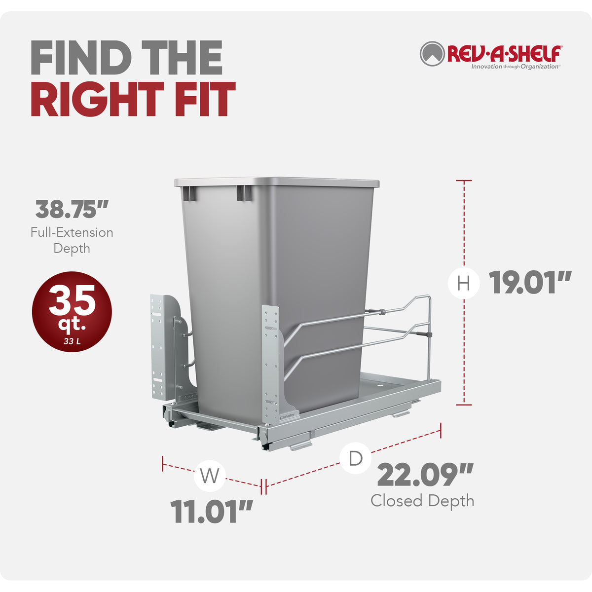 Rev-A-Shelf 53WC-1535SCDM 35-Qrt Pullout Waste Container Soft Close (Open Box)