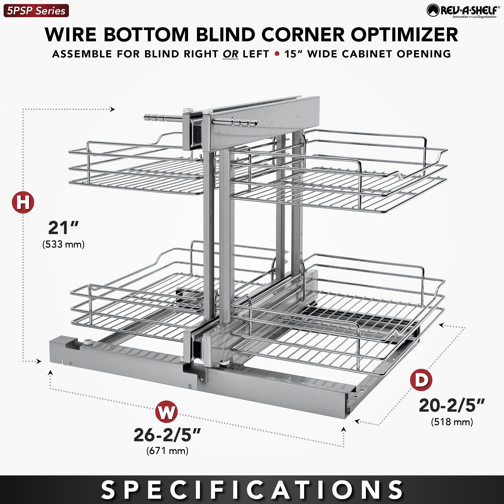 Rev-A-Shelf Chrome 2-Tier w/ Soft-Close-15" Blind Cabinet Opening, 5PSP-15SC-CR - VMInnovations