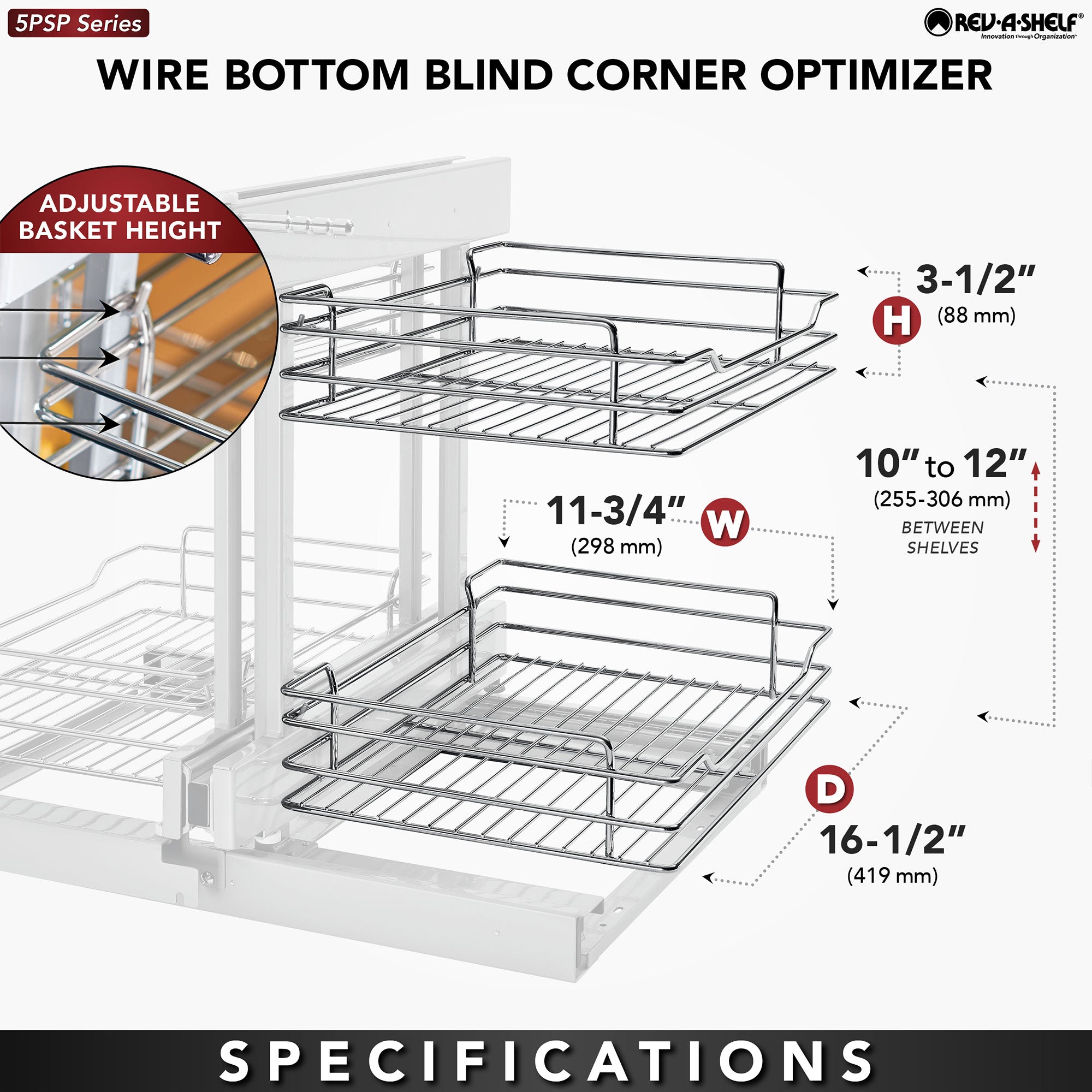 Rev-A-Shelf Chrome 2-Tier w/ Soft-Close-15" Blind Cabinet Opening, 5PSP-15SC-CR - VMInnovations